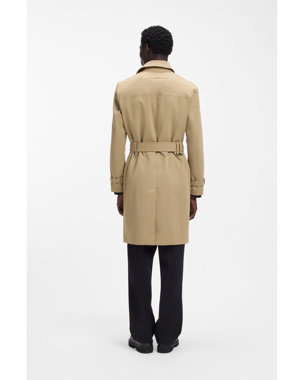 HUGO Waterafstotende Trenchcoat Van Gekeperde Gabardine in het Natural voor heren