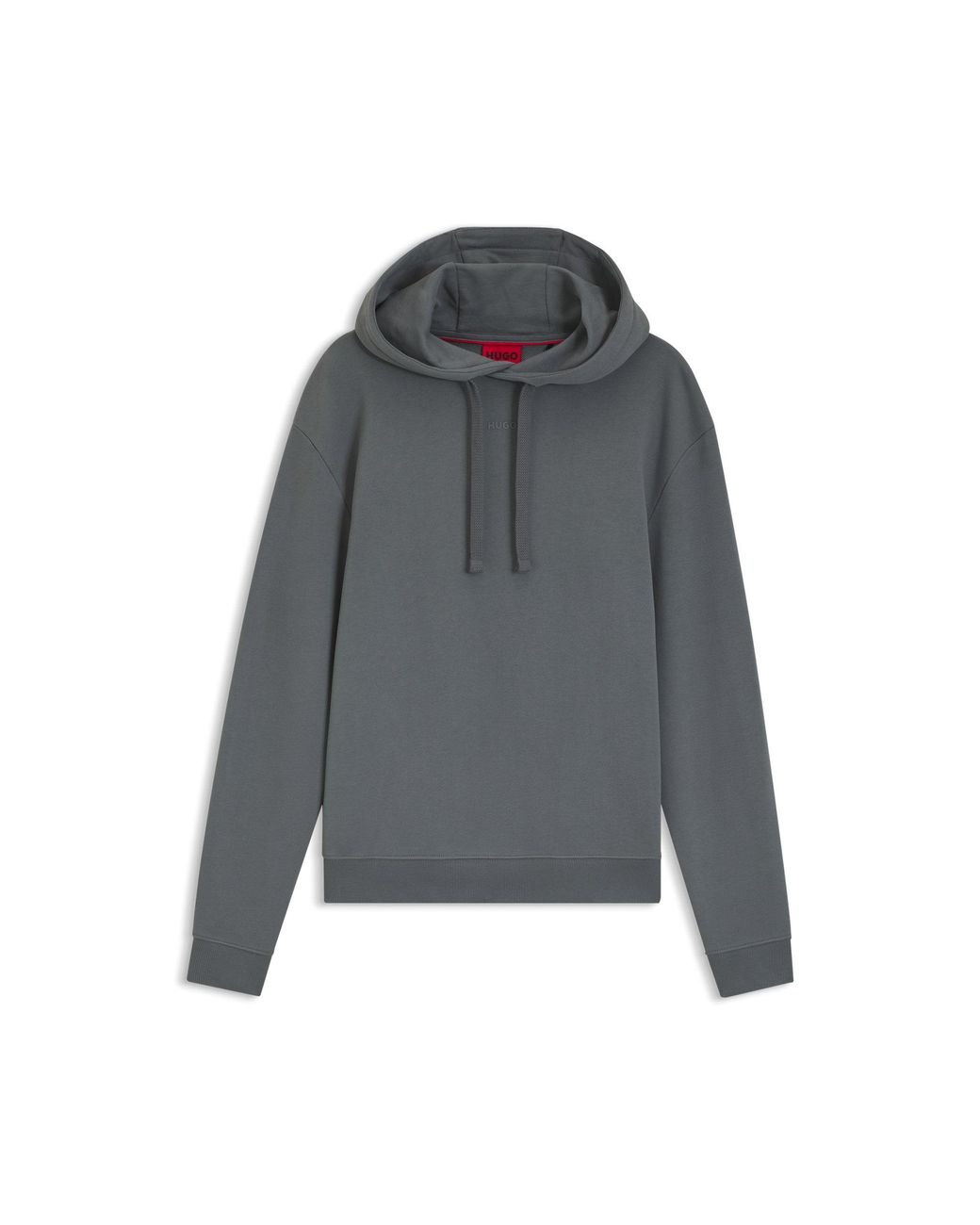 HUGO Gray Cotton-Terry Hoodie With Logo Print for men