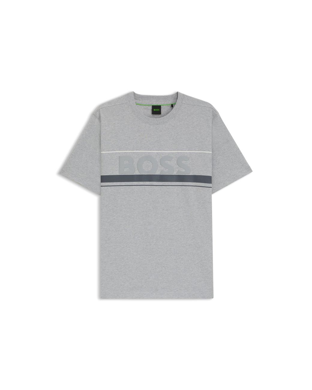 Boss Gray Cotton-Jersey T-Shirt With Stripes And Logo for men