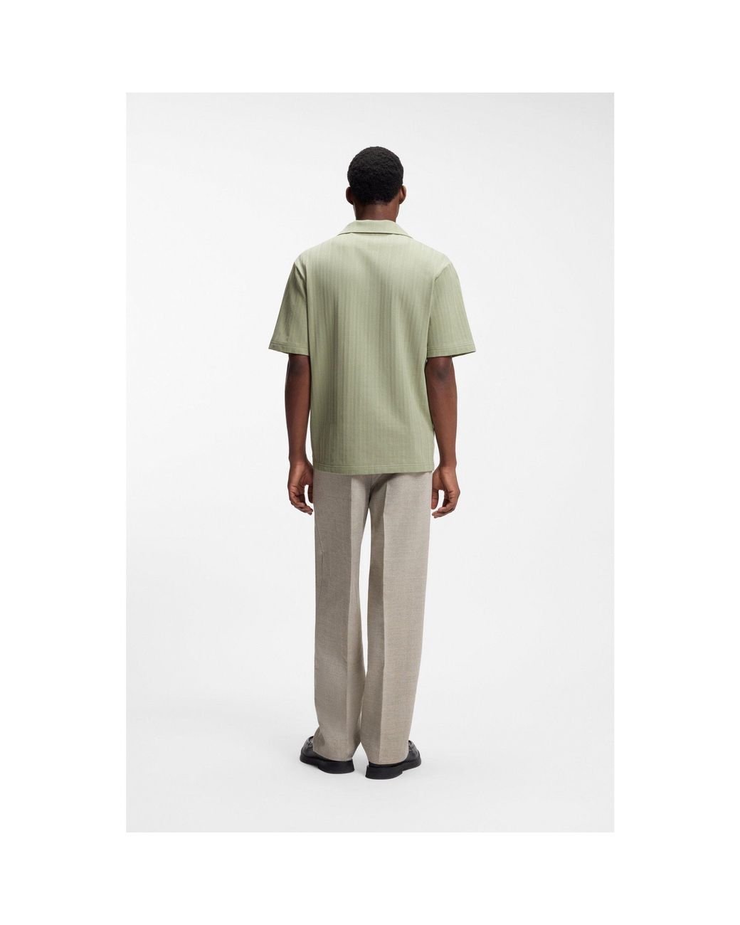 HUGO Green Johnny-Collar Polo Shirt With Jacquard Stripe for men