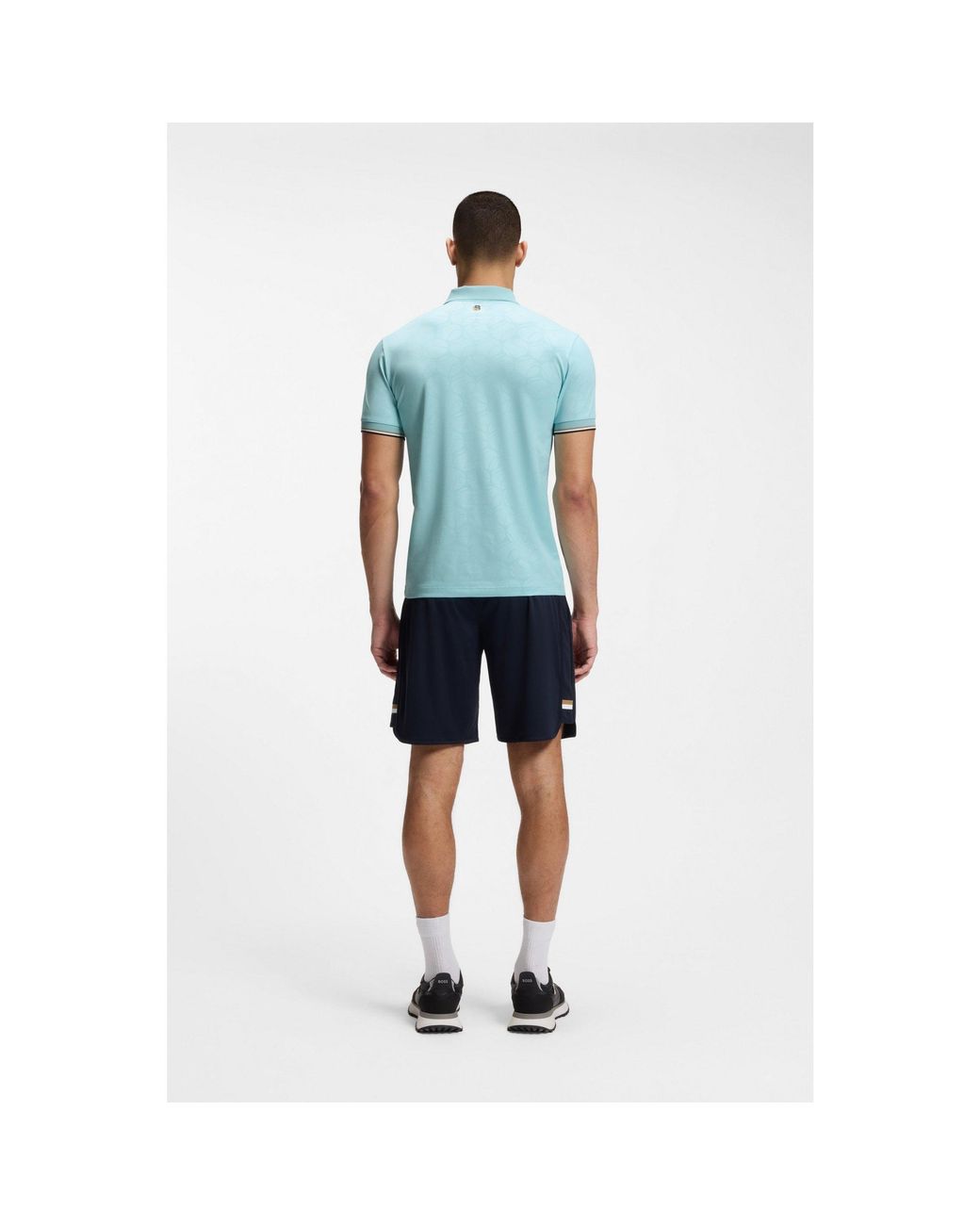 Boss Blue Active Slim-Fit Polo Shirt With Emed Tennis-Ball Pattern for men