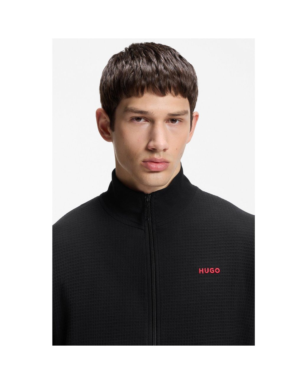 HUGO Black Waffle-Jacquard Jacket for men