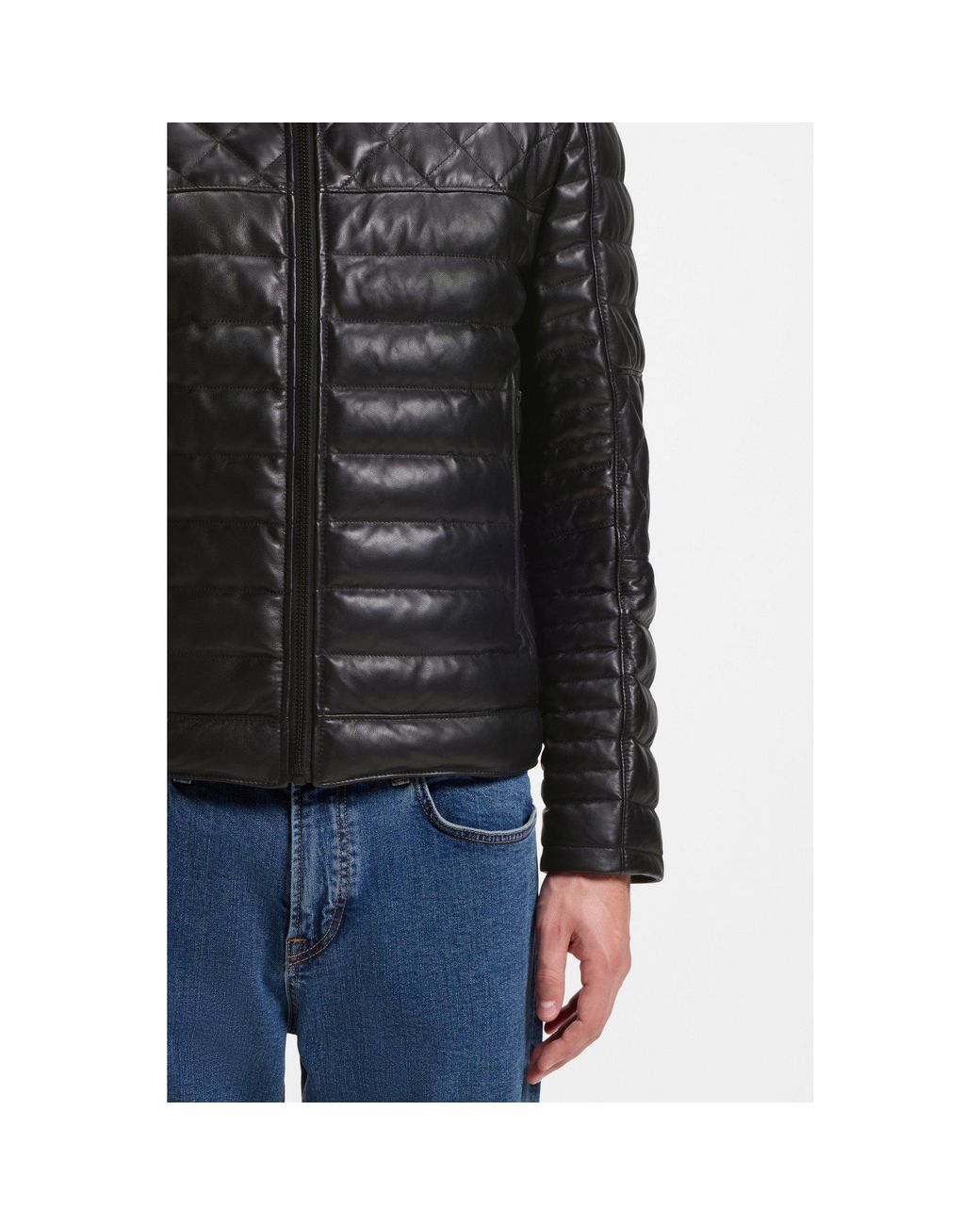 Boss Black Nappa Leather Jacket With Quilted Panels for men