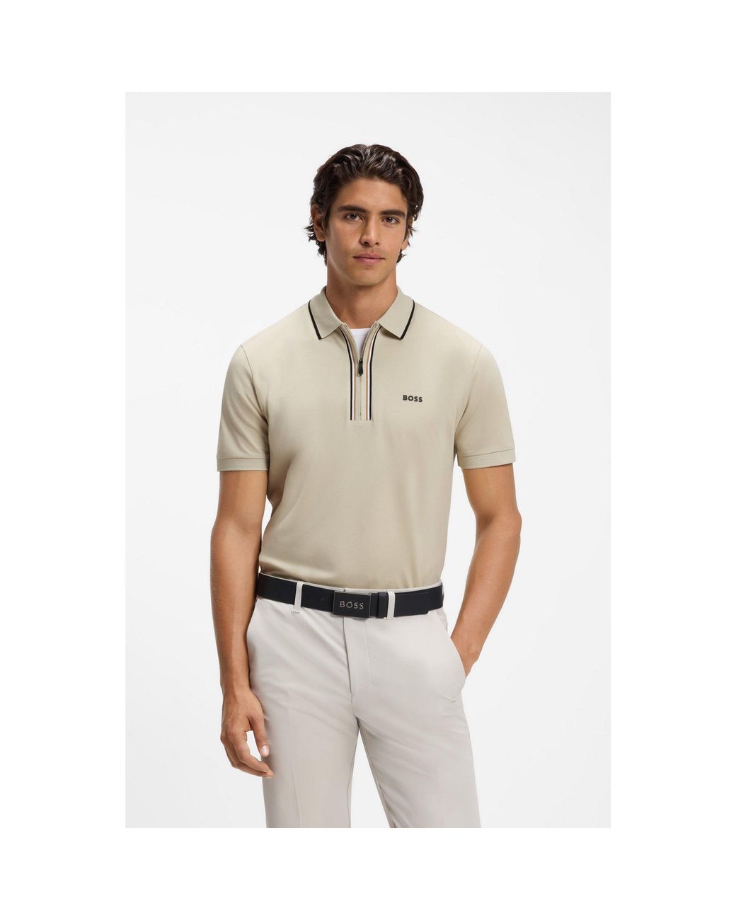 Boss Gray Active Slim-Fit Polo Shirt for men