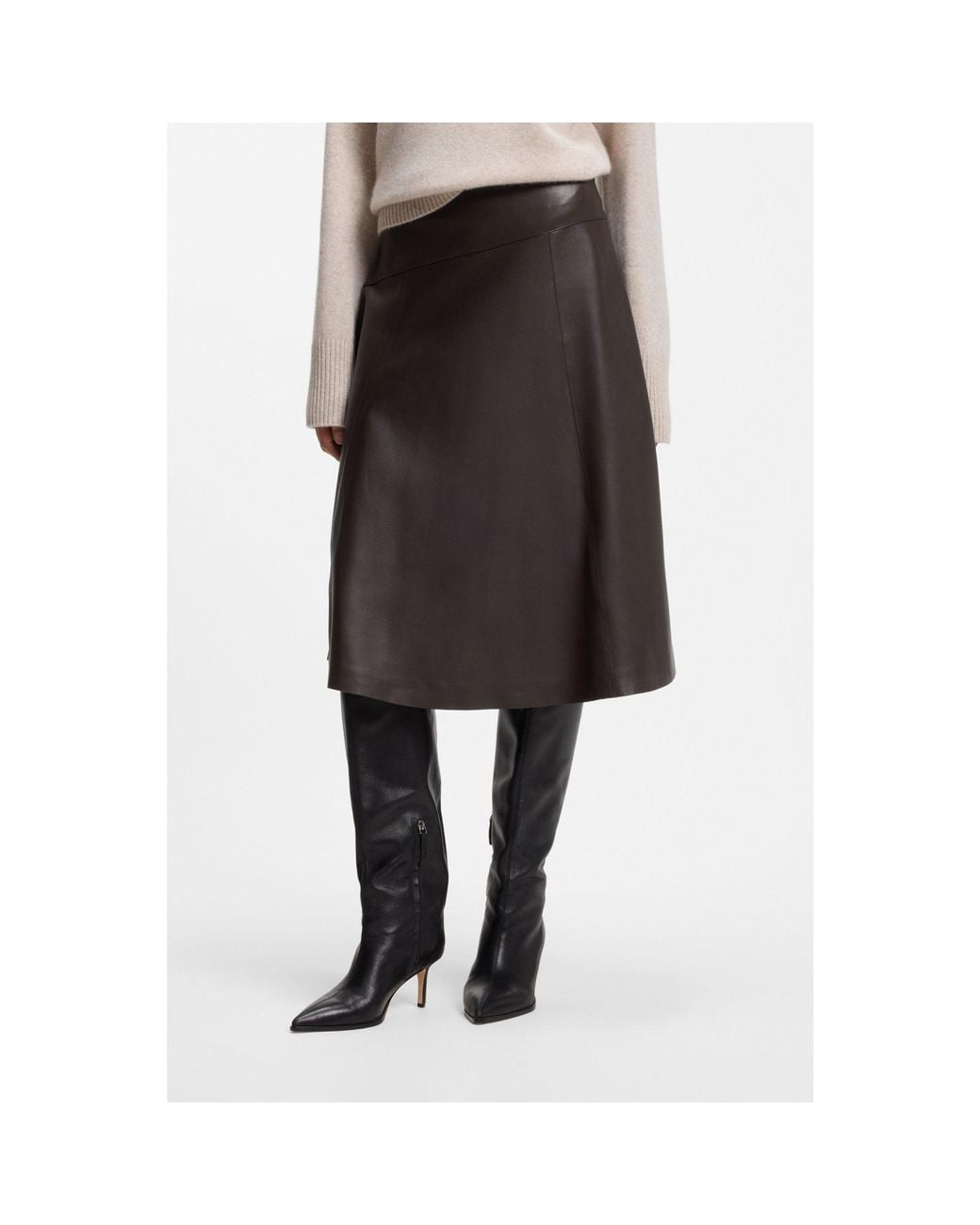 Boss Black A-Line Nappa Leather Skirt With Diagonal Cut