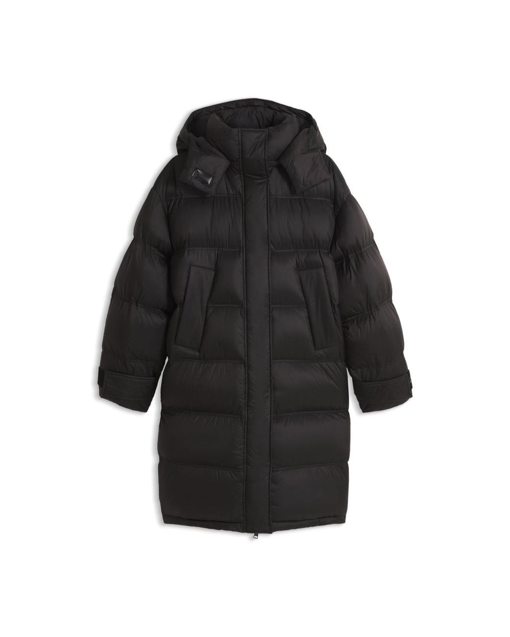 HUGO Black Long-Length Water-Repellent Puffer Jacket With Detachable Hood