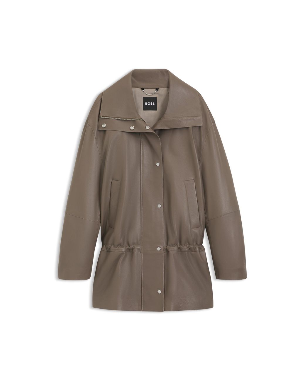 Boss Brown Gathered Leather Jacket