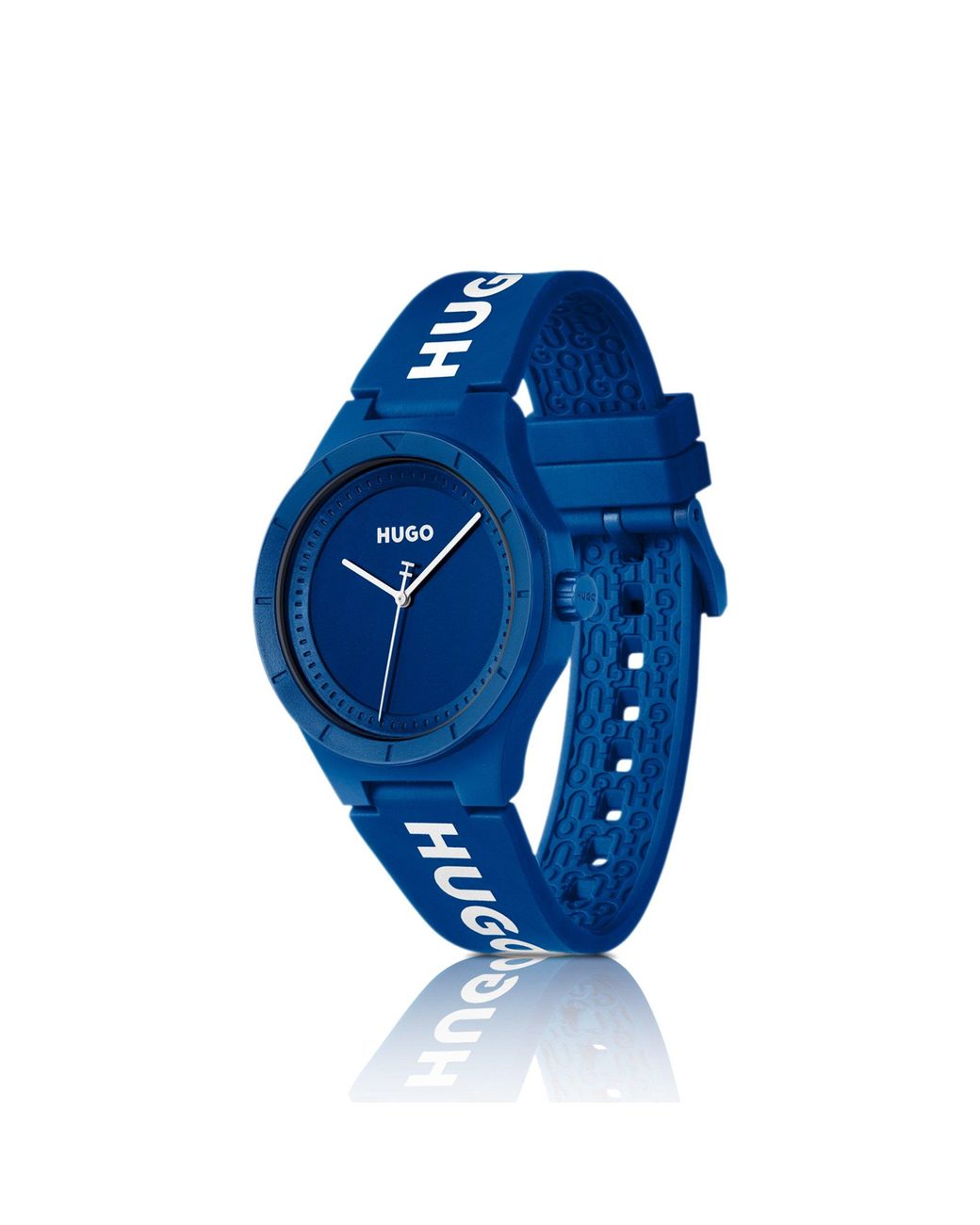 HUGO Blue Watch With Silicone Logo Strap for men
