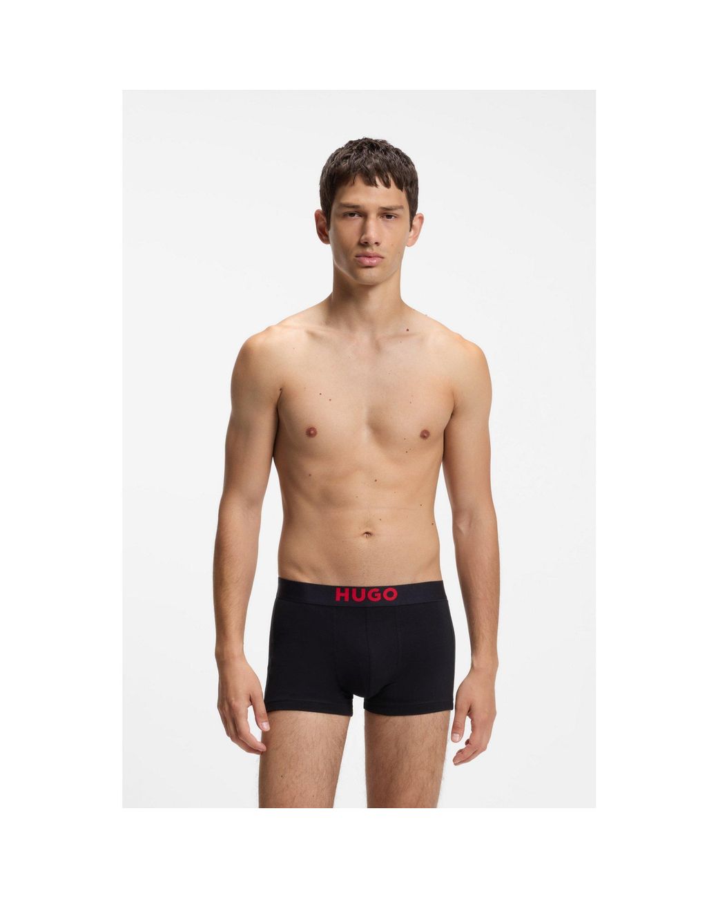 HUGO Black Three-Pack Of Stretch-Cotton Trunks With Logo Waistbands for men