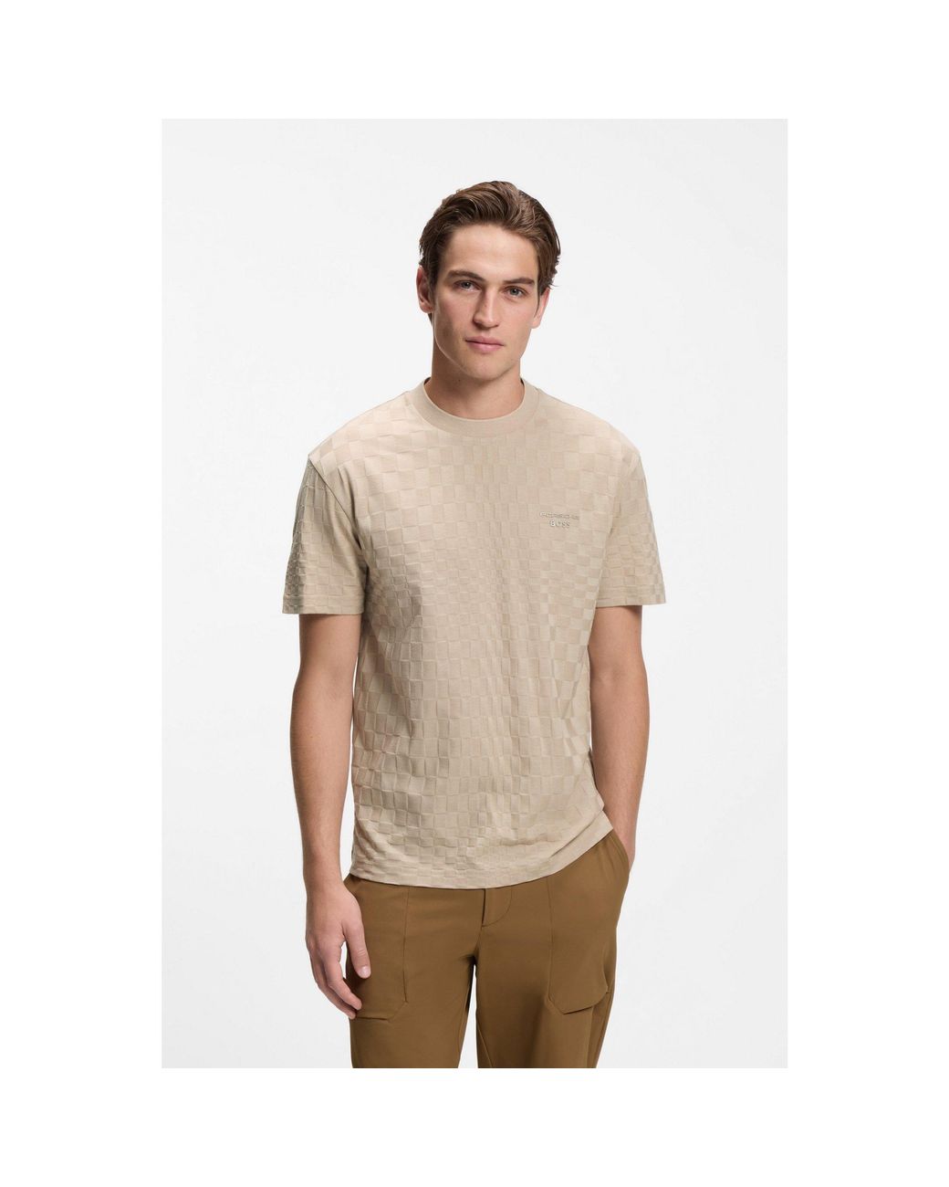 Boss Brown Porsche X Cotton T-Shirt With Pasha Pattern for men