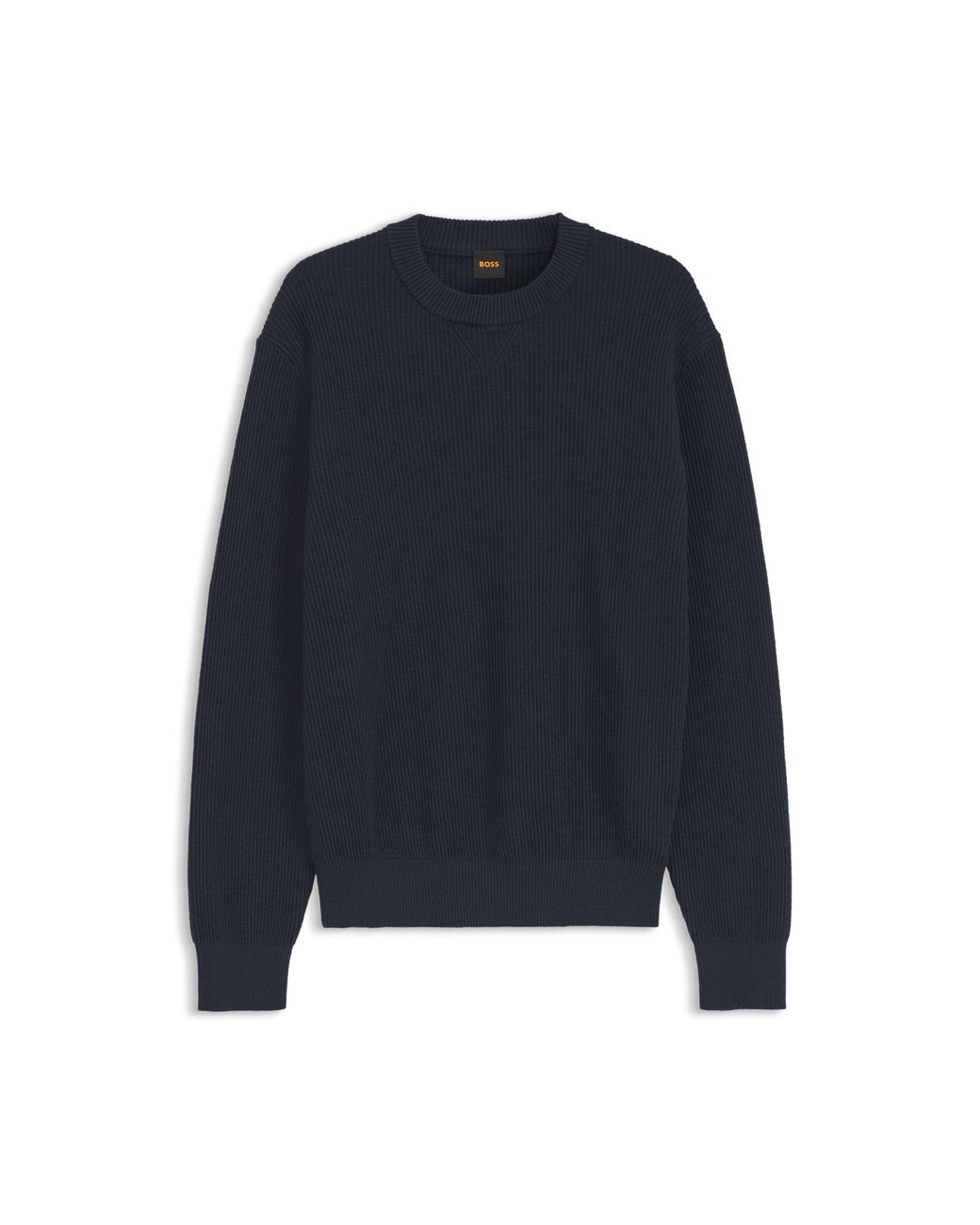 Boss Blue Cotton-Blend Sweater With Ribbed Knit for men