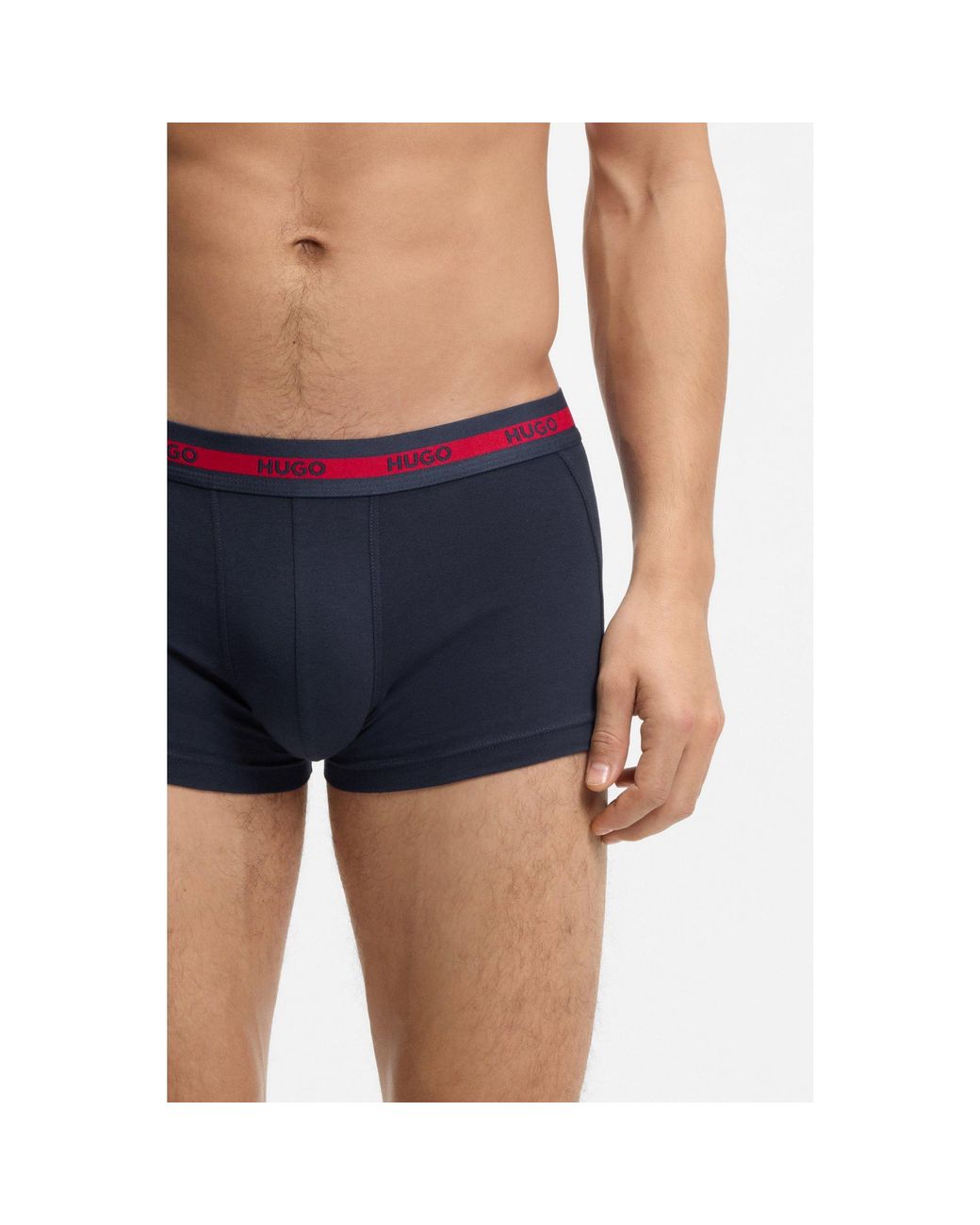 HUGO Blue Three-Pack Of Stretch-Cotton Trunks With Logo Waistbands for men