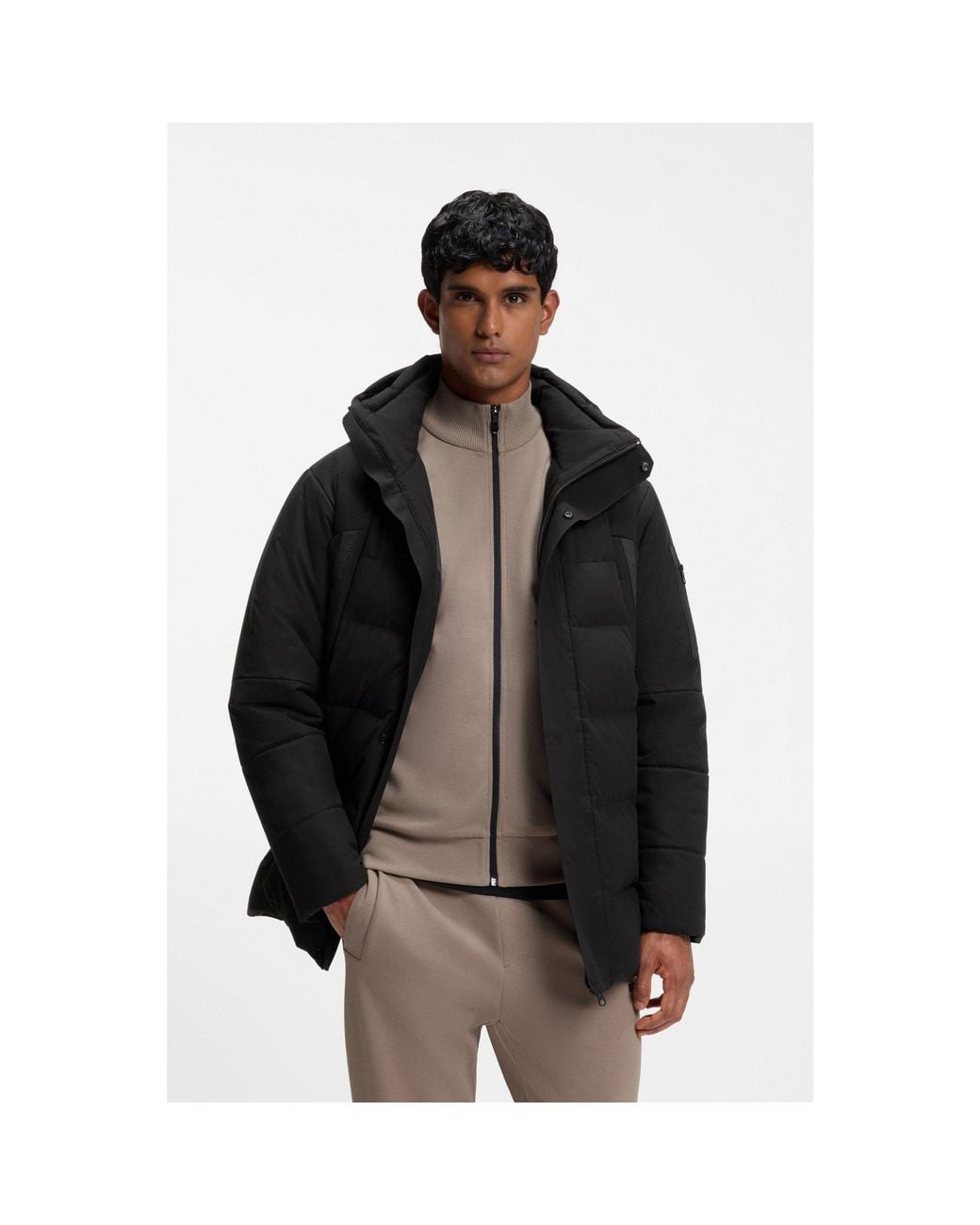 Boss Black Water-Repellent Parka Jacket With Down Filling for men