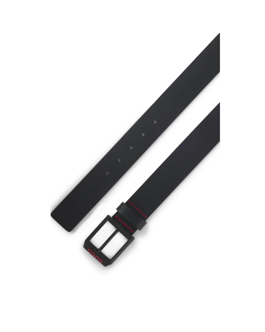 HUGO Black Italian-Leather Belt With Angular Logo Buckle for men