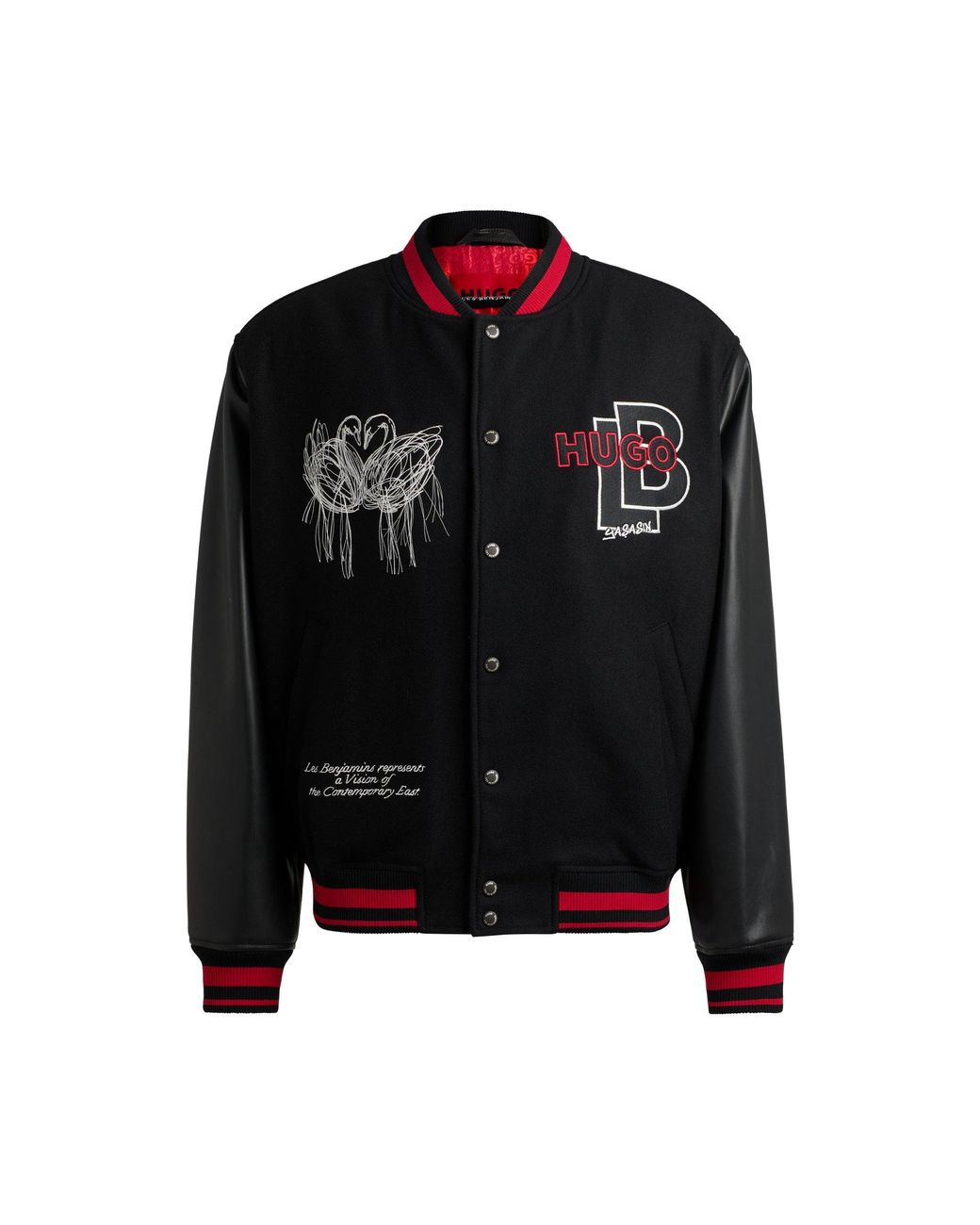 LES BENJAMINS ボンバージャケット HUGO X Les Benjamins Bomber Jacket With Special Graphics in Black