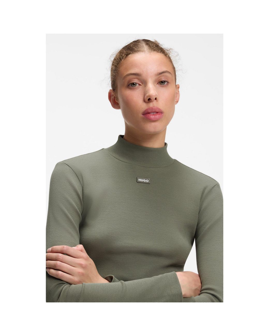 HUGO Green Mock-Neck Logo Top