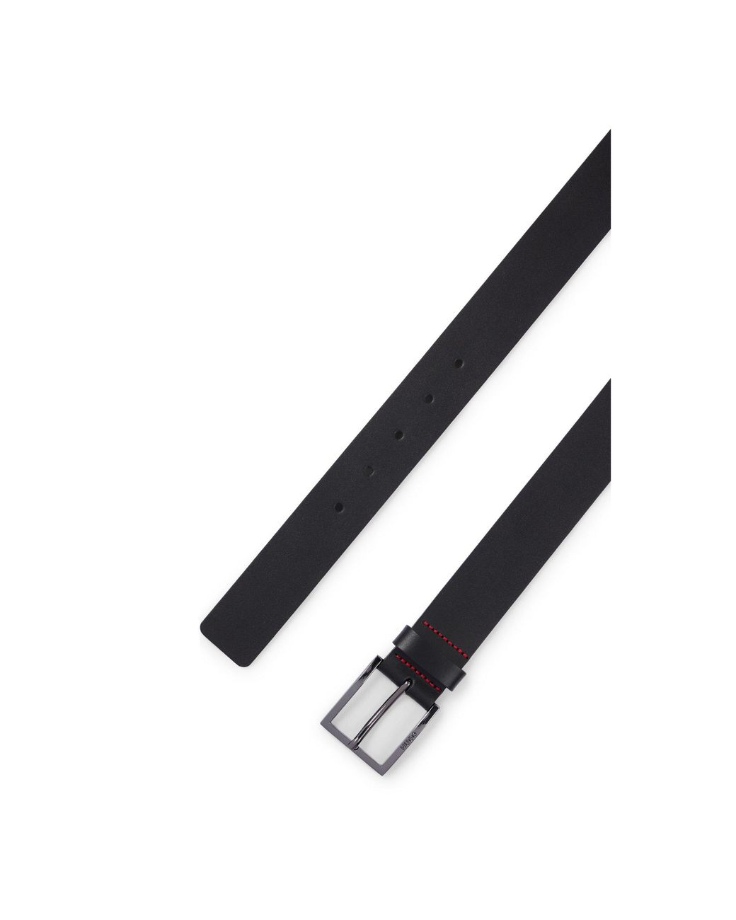 HUGO Black Leather Belt With Stitching And Branded Buckle for men