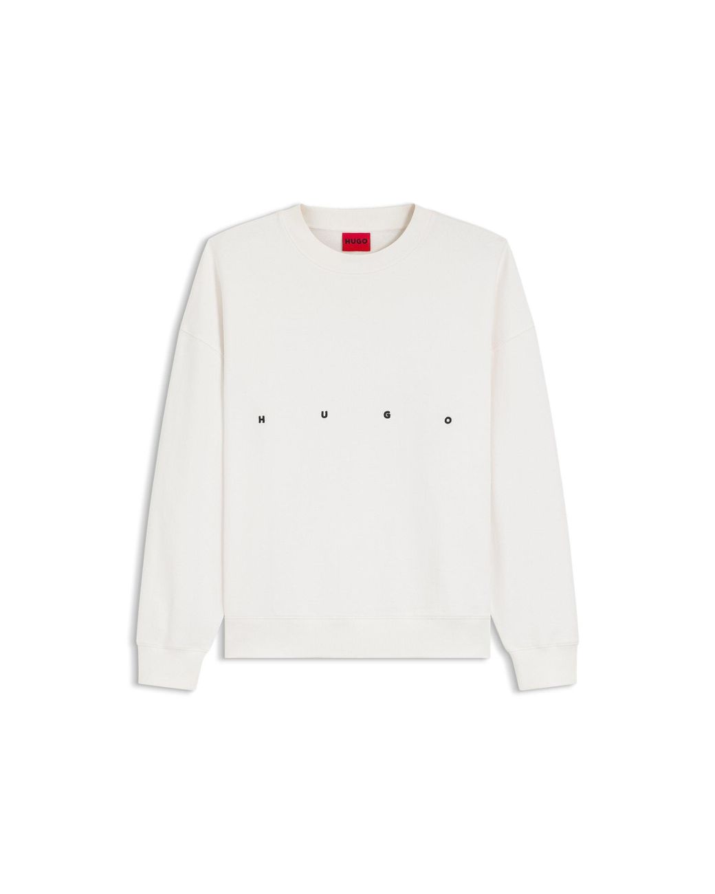 HUGO White Cotton Sweatshirt With Logo Embroidery And Graphic Print for men