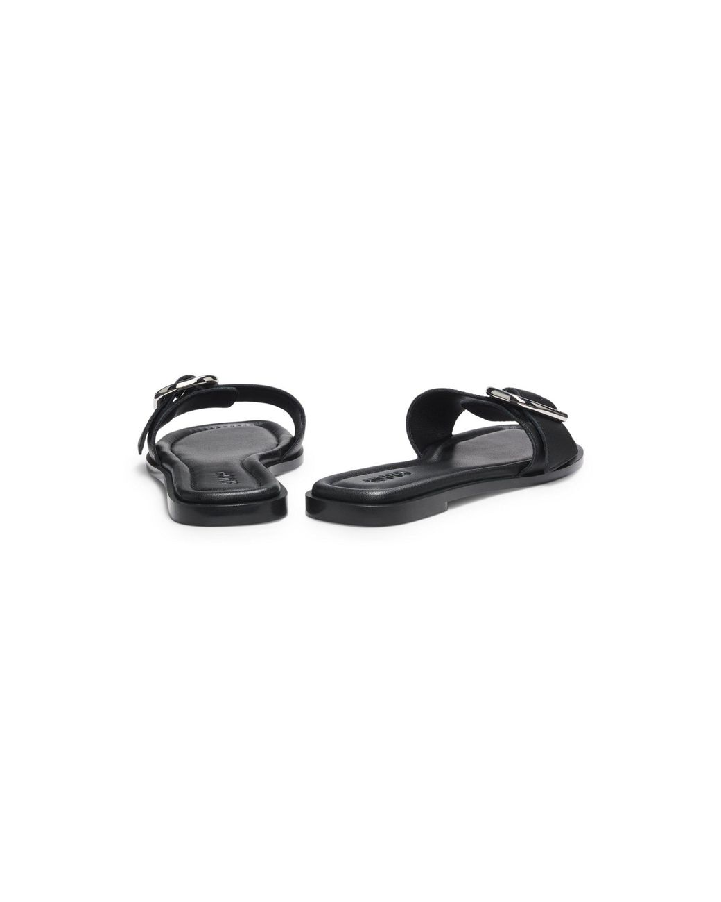 HUGO Black Leather Slides With Logo Buckle