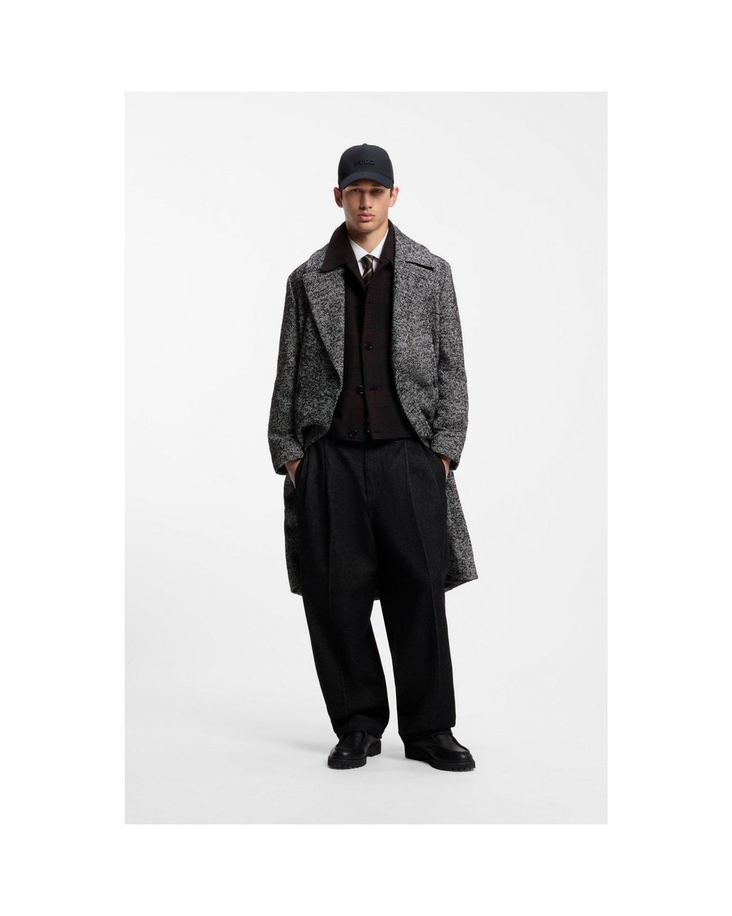HUGO Gray Double-Breasted Coat for men