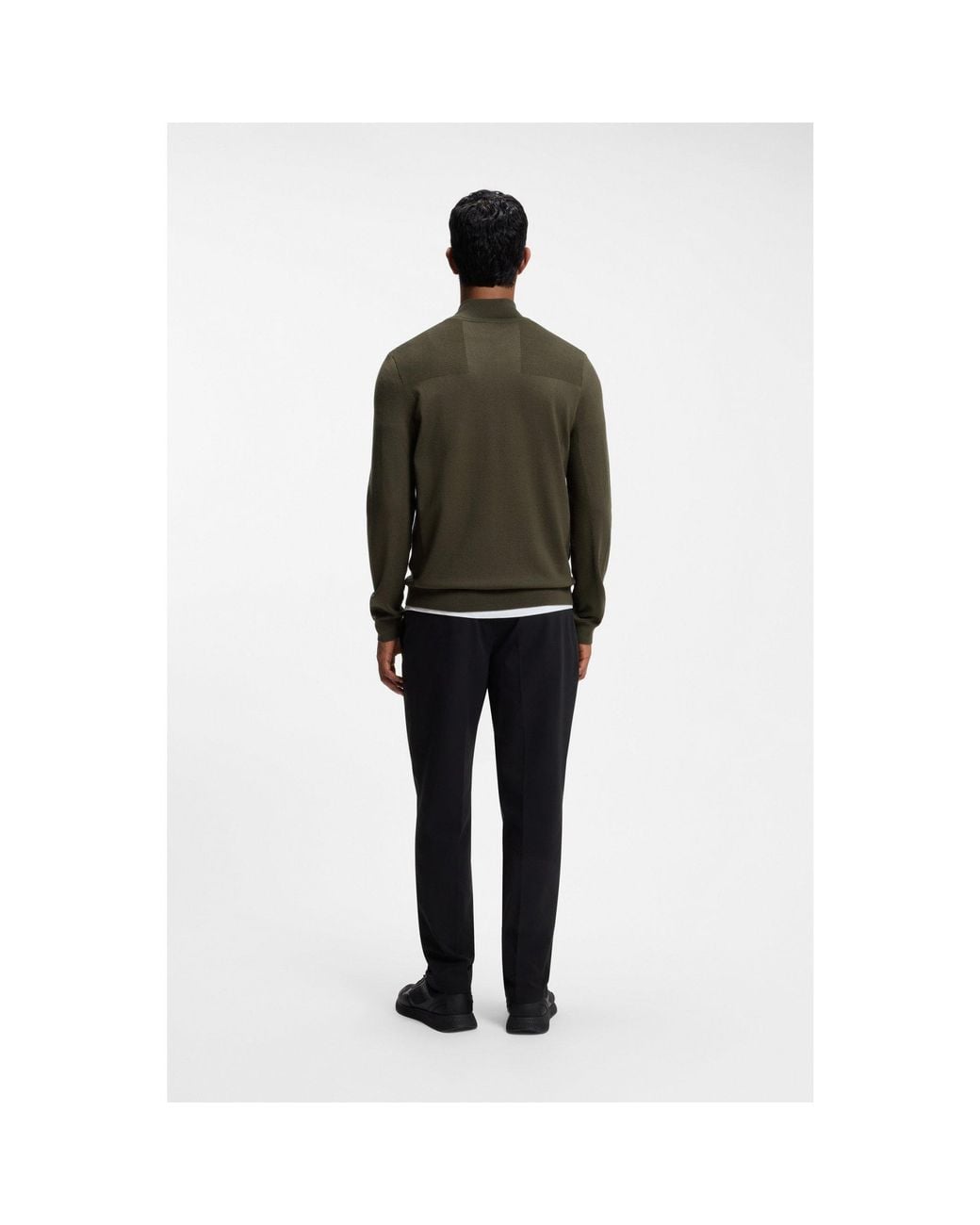 Boss Black Zip-Neck Virgin Wool-Blend Sweater With Logo for men