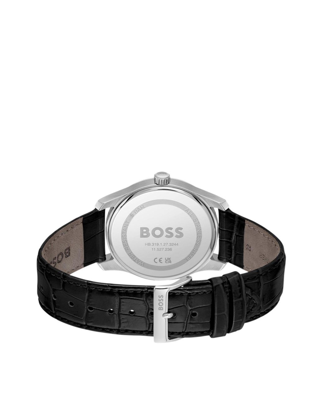 Boss Horloge Met Zwarte Getextureerde Wijzerplaat En Leren Polsband in het Black voor heren