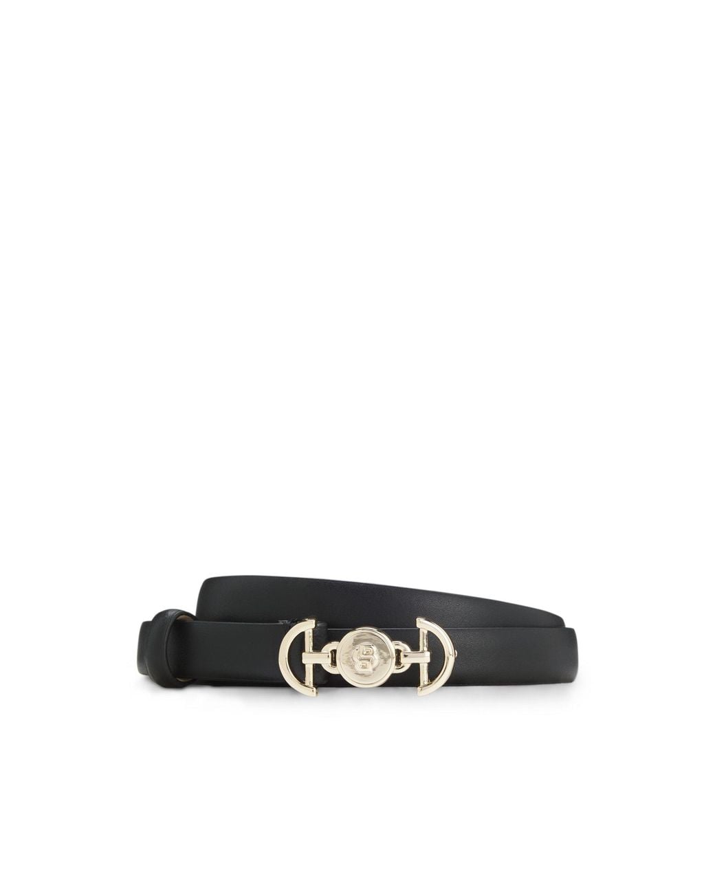 Boss Black Italian-Leather Belt With Double B Monogram Buckle