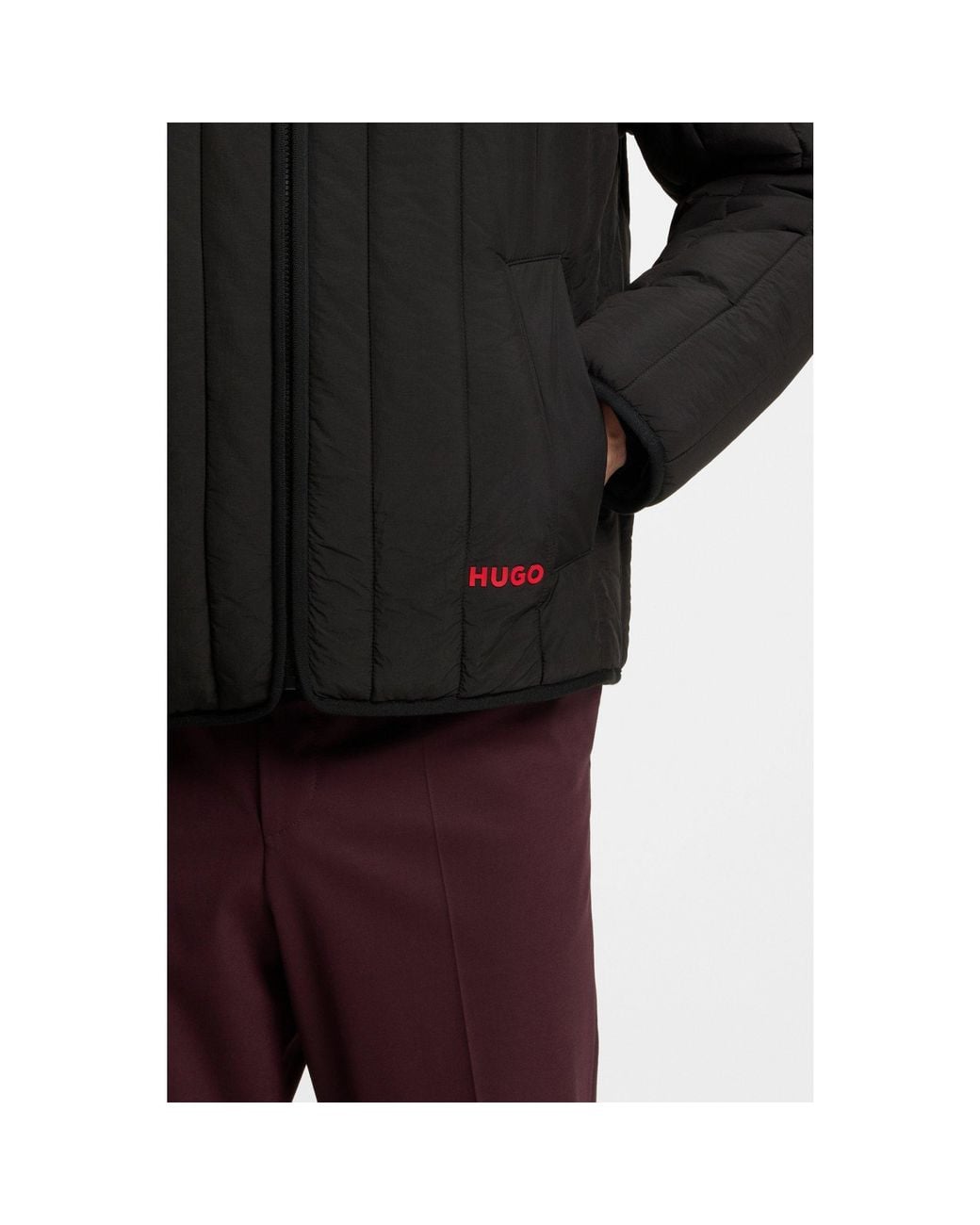 HUGO Black Quilted Jacket With Logo Detail for men