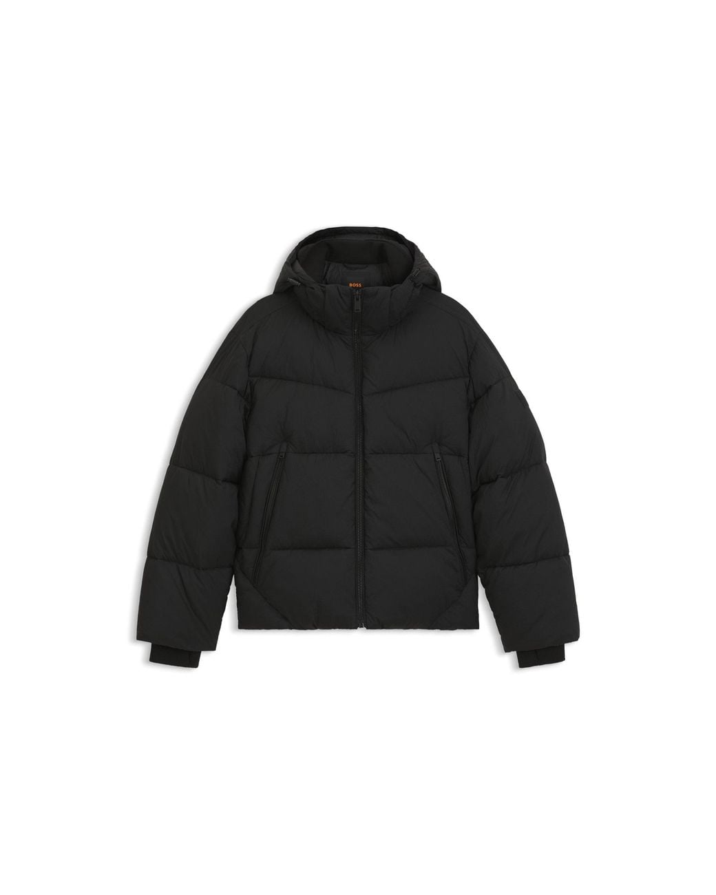 Boss Black Water-Repellent Puffer Jacket With Detachable Hood for men