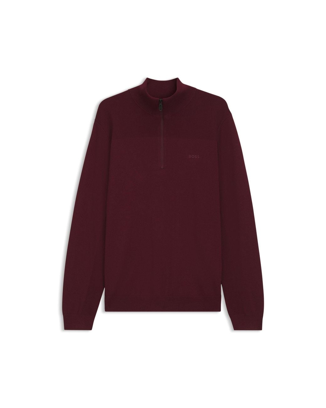 Boss Red Zip-Neck Virgin Wool-Blend Sweater With Logo for men