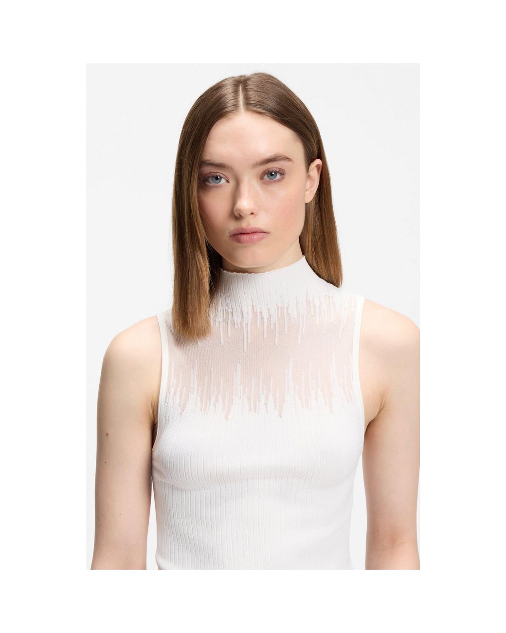 HUGO Blue Knitted Top With Sheer Section
