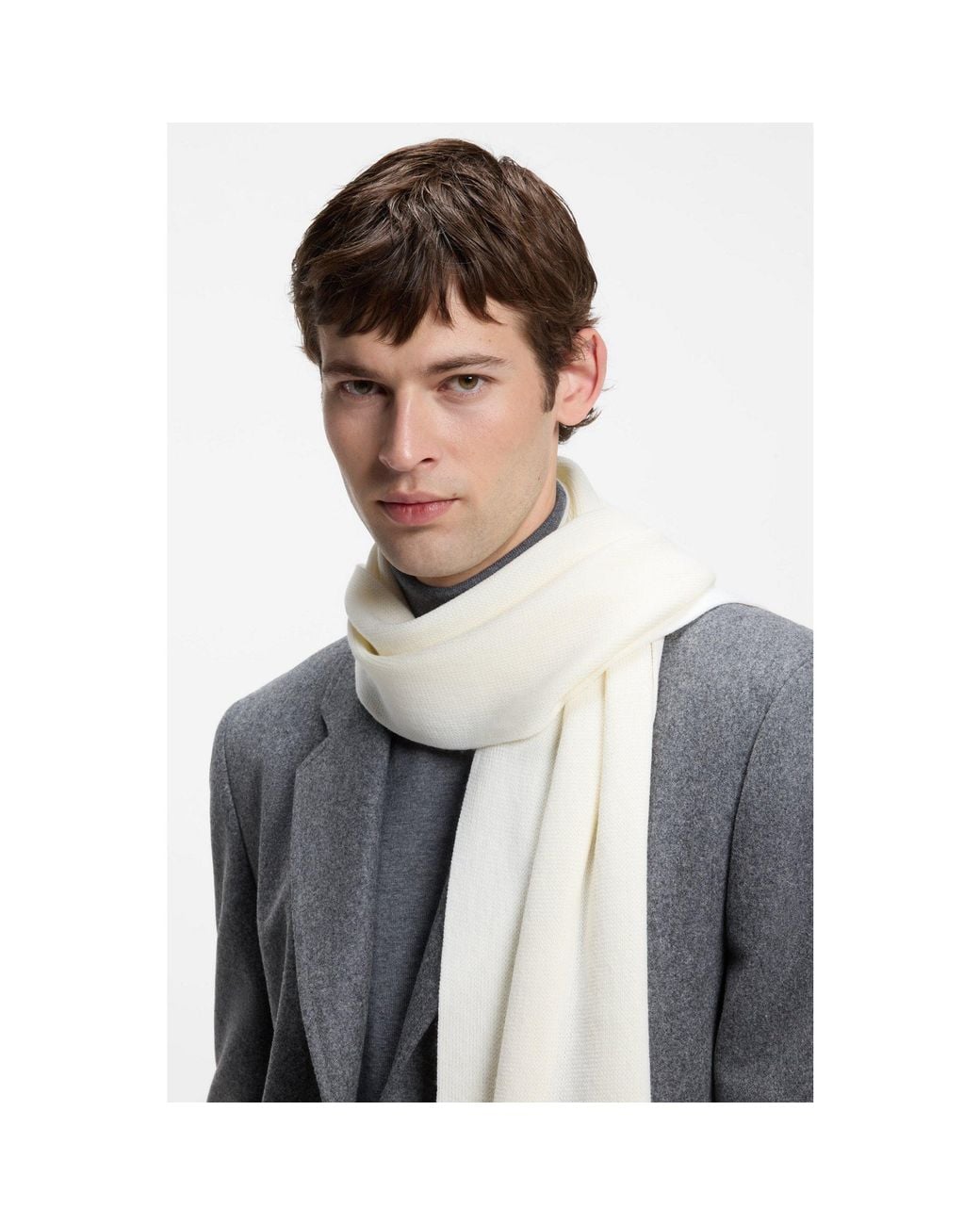 Boss White Knitted Scarf for men