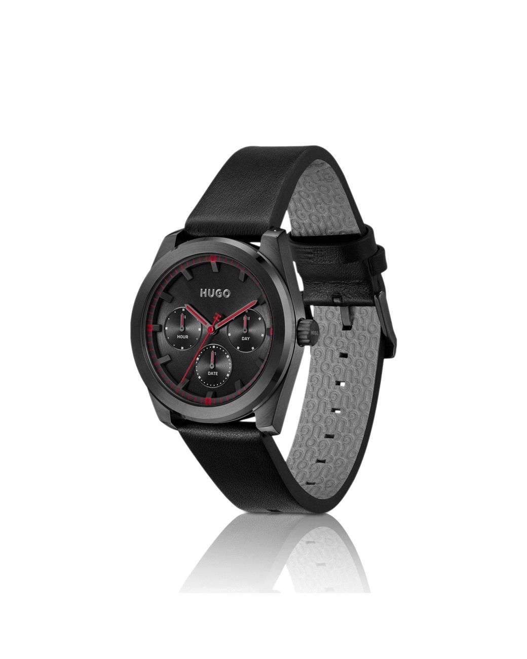 HUGO Black #Bright Sport-Plated Watch With Tonal Leather Strap for men