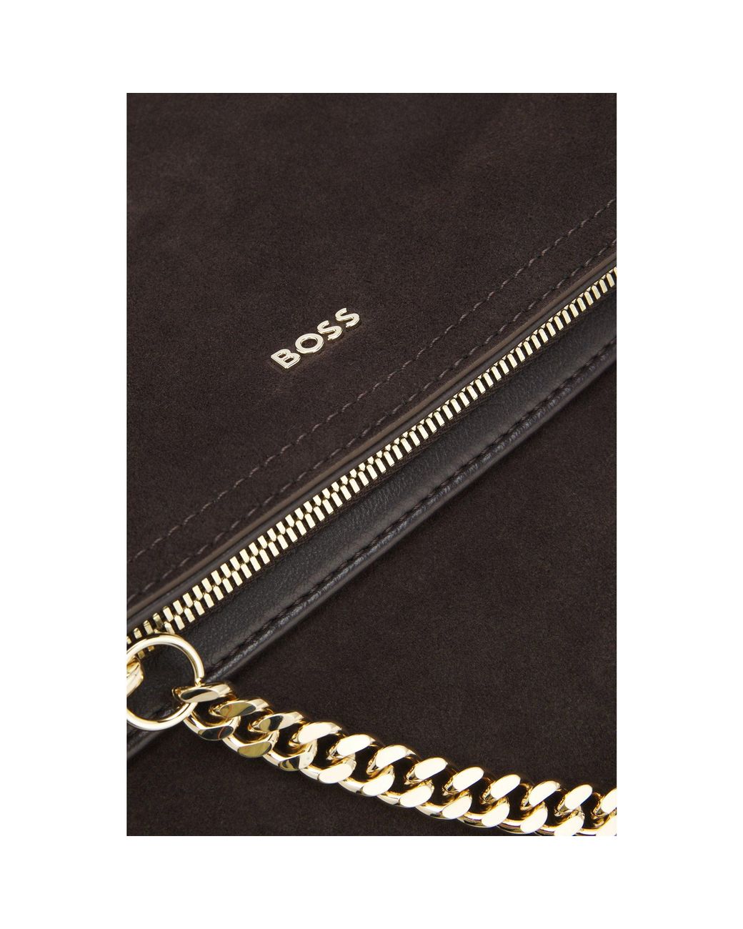 Boss Black Faux-Suede Shoulder Bag With Fold-Over Design