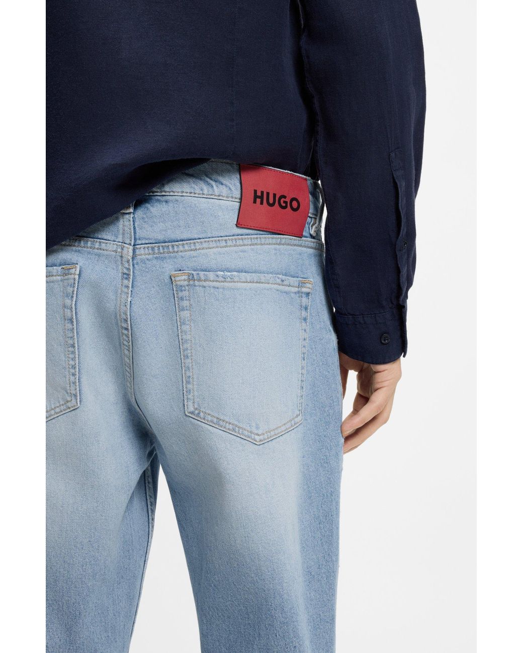 HUGO Tapered-Fit Jeans Aus Hellblauem, Elastischem Denim in Blue für Herren
