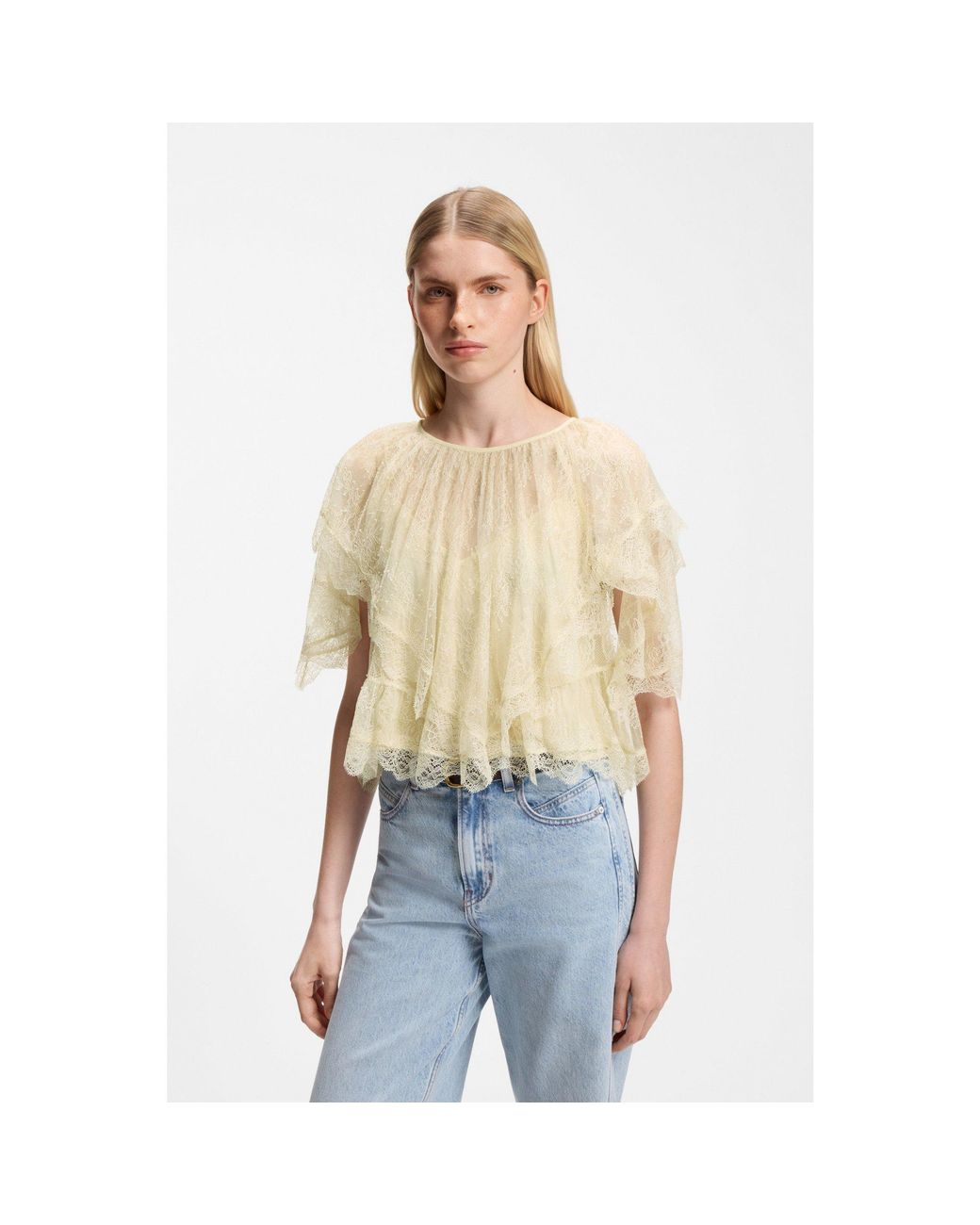 Boss Natural Mini Cape Blouse With Lace Trimmings