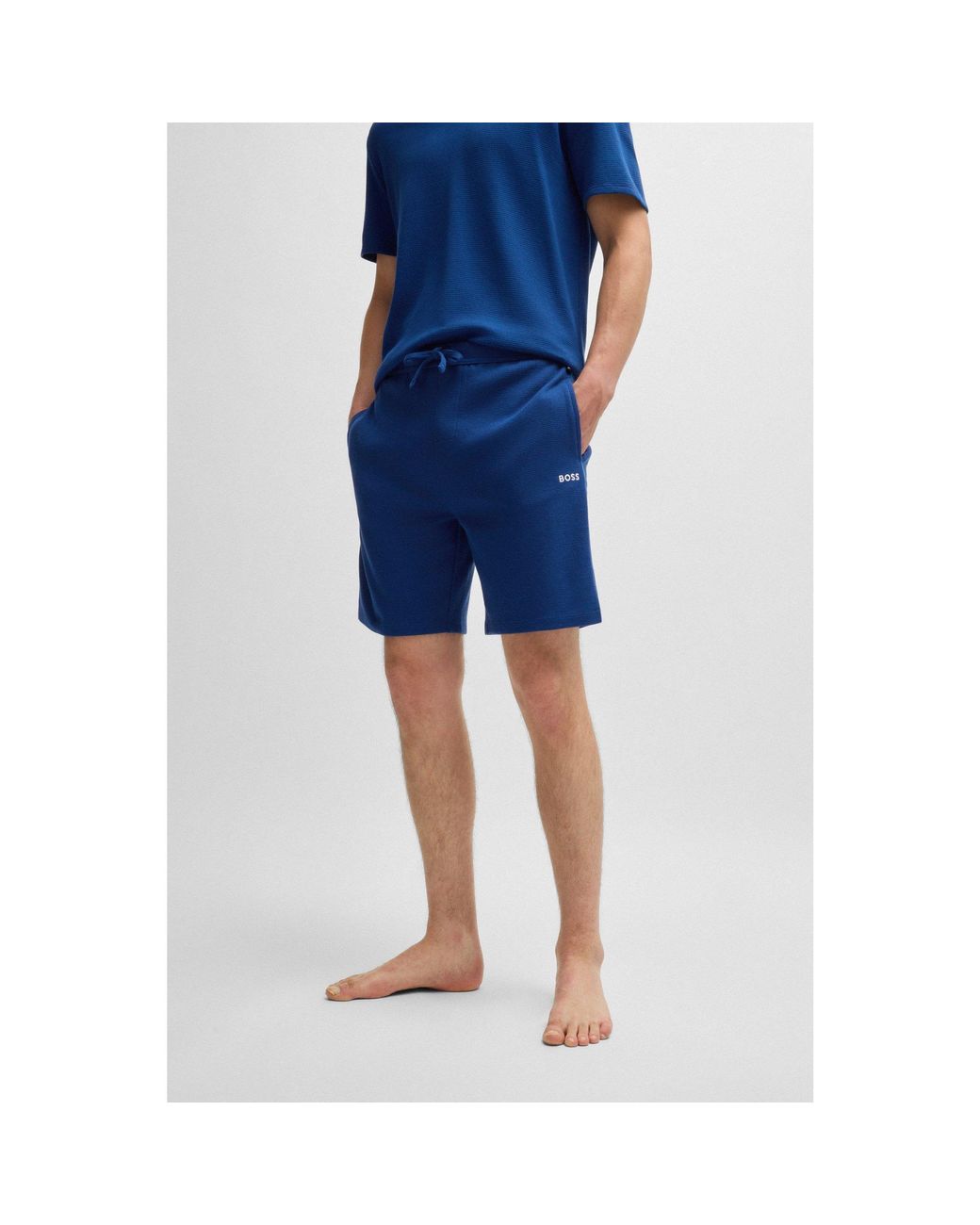 BOSS Pajama Shorts With Embroidered Logo in Blue for Men Lyst Australia