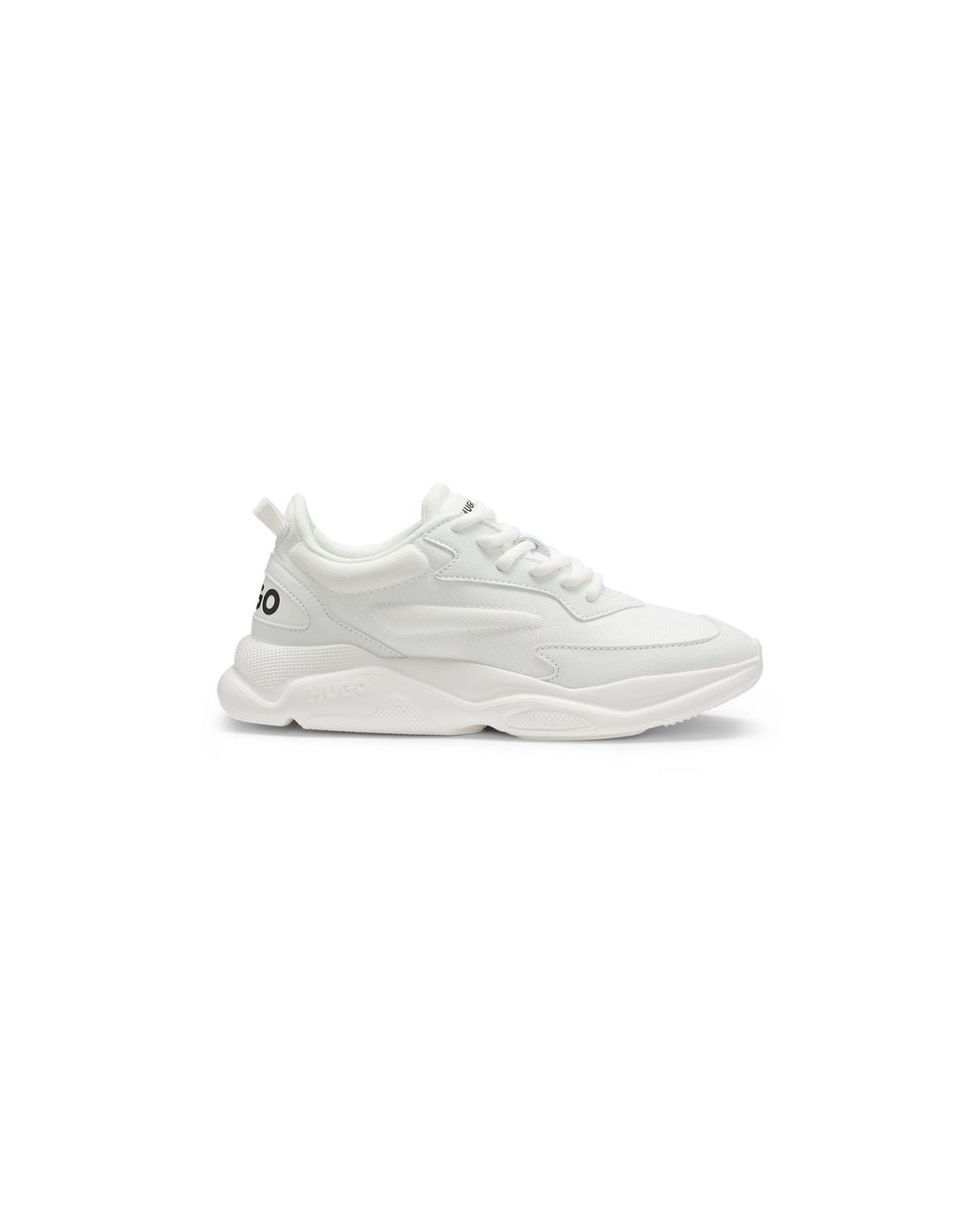 HUGO White Mixed-Material Lace-Up Trainers With Counter Logo