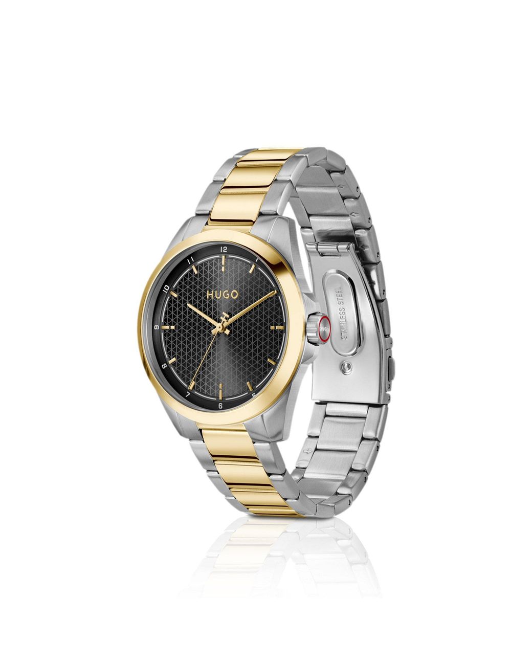 HUGO Metallic Seam Two-Tone Watch With Textured Dial for men