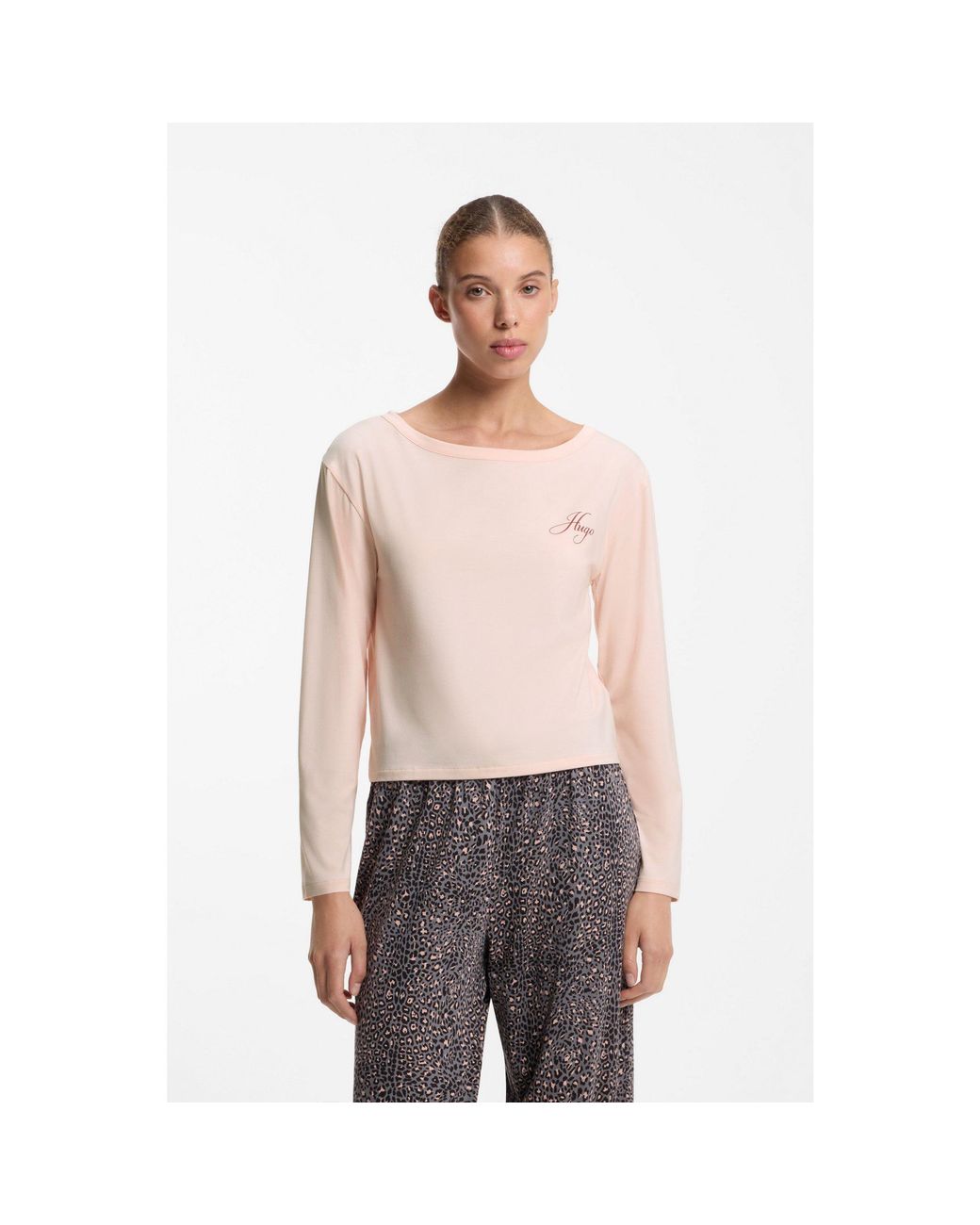 HUGO White Long-Sleeved Pyjama Top With Logo Print