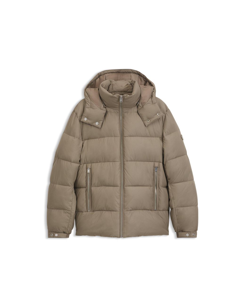 Boss Brown Water-Repellent Puffer Jacket With Adjustable Hood for men