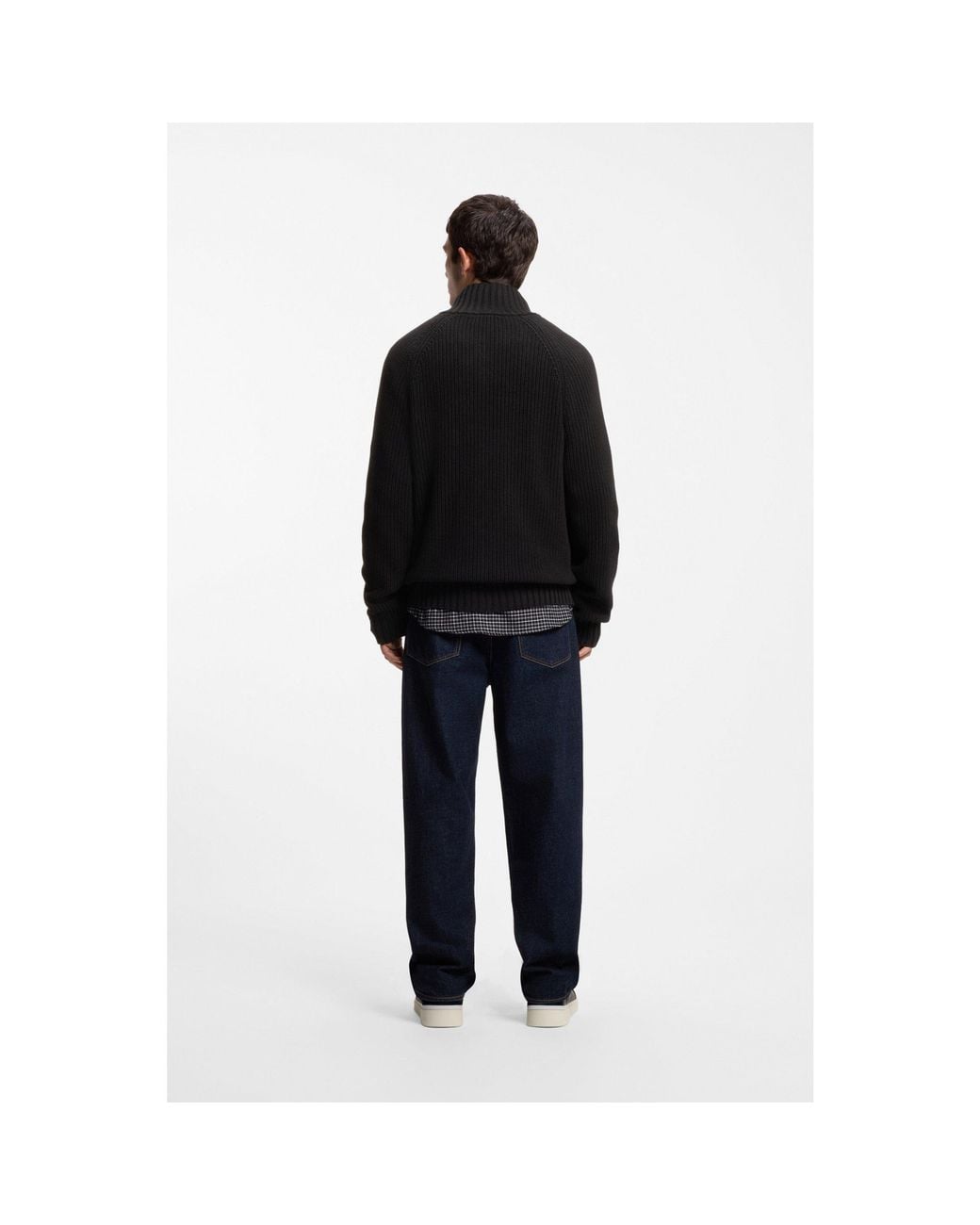 HUGO Black Zip-Up Relaxed-Fit Sweater for men