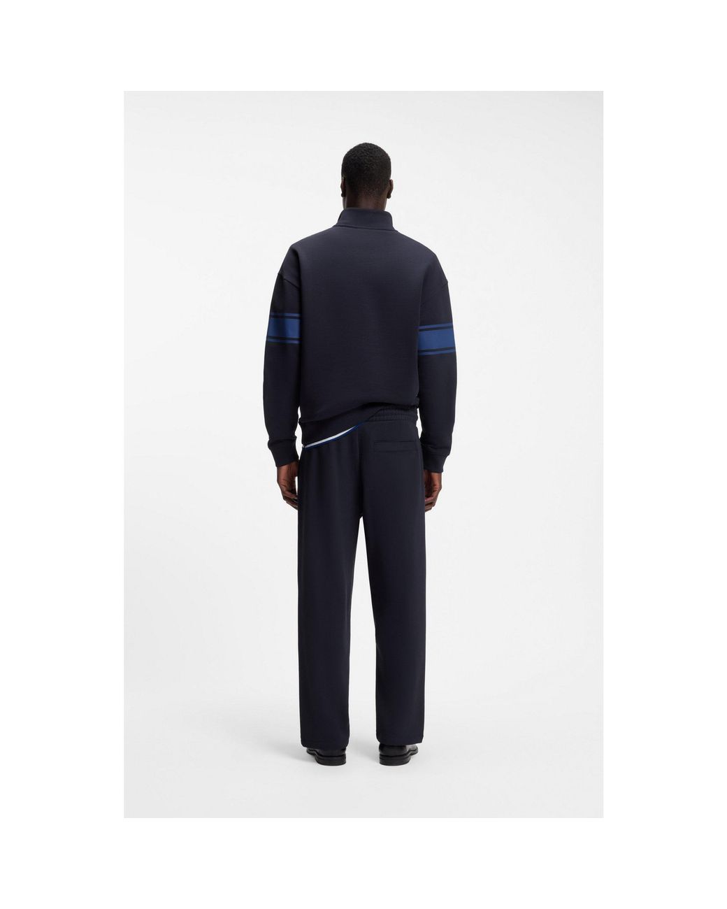HUGO Blue Zip-Neck Cotton Sweatshirt With Printed Stripes for men
