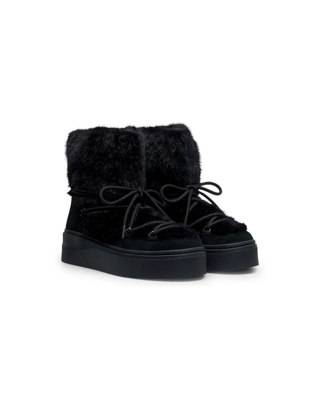 HUGO Black Platform Boots With Faux-Fur Uppers