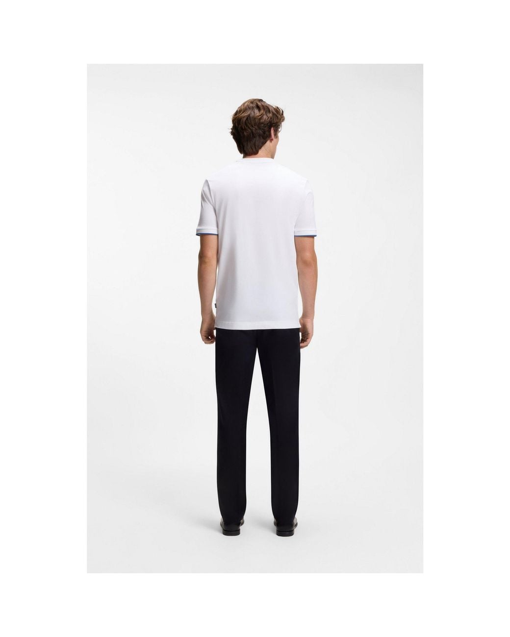 Boss White Cotton T-Shirt With Tipped Sleeve Cuffs for men