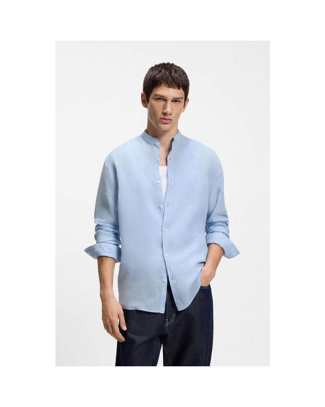 HUGO White Slim-Fit Linen Shirt for men