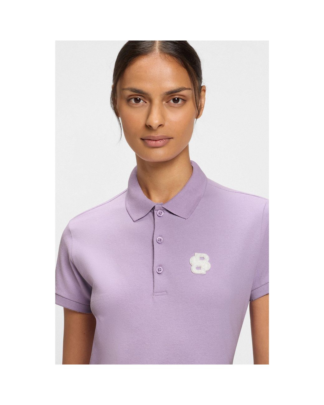 Boss Purple Equestrian Stretch-Cotton Polo Shirt With Double B Monogram