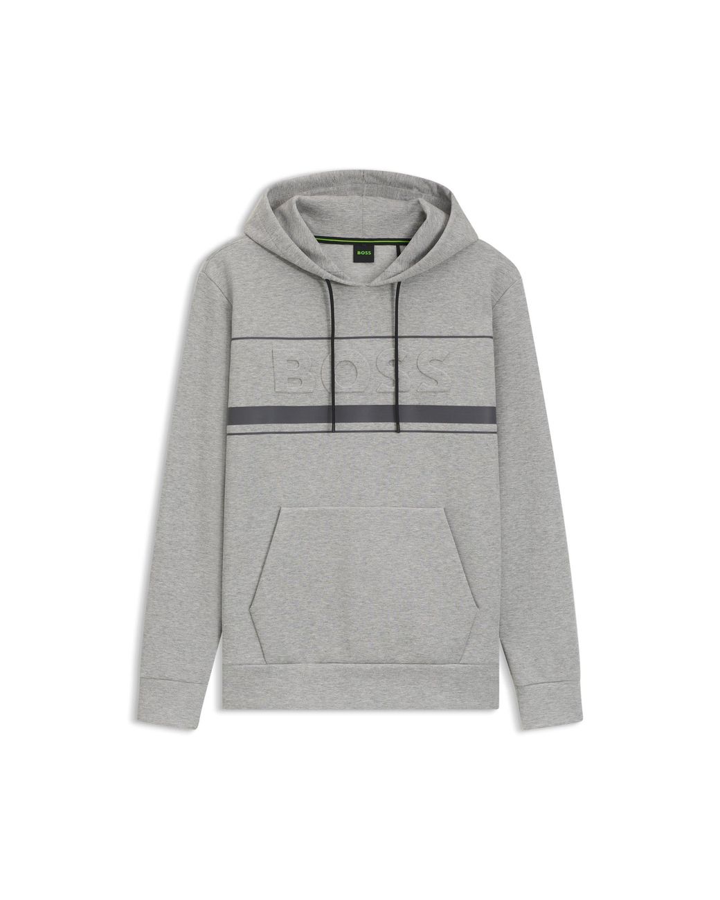 Boss Gray Cotton-Blend Hoodie With Stripe Details for men