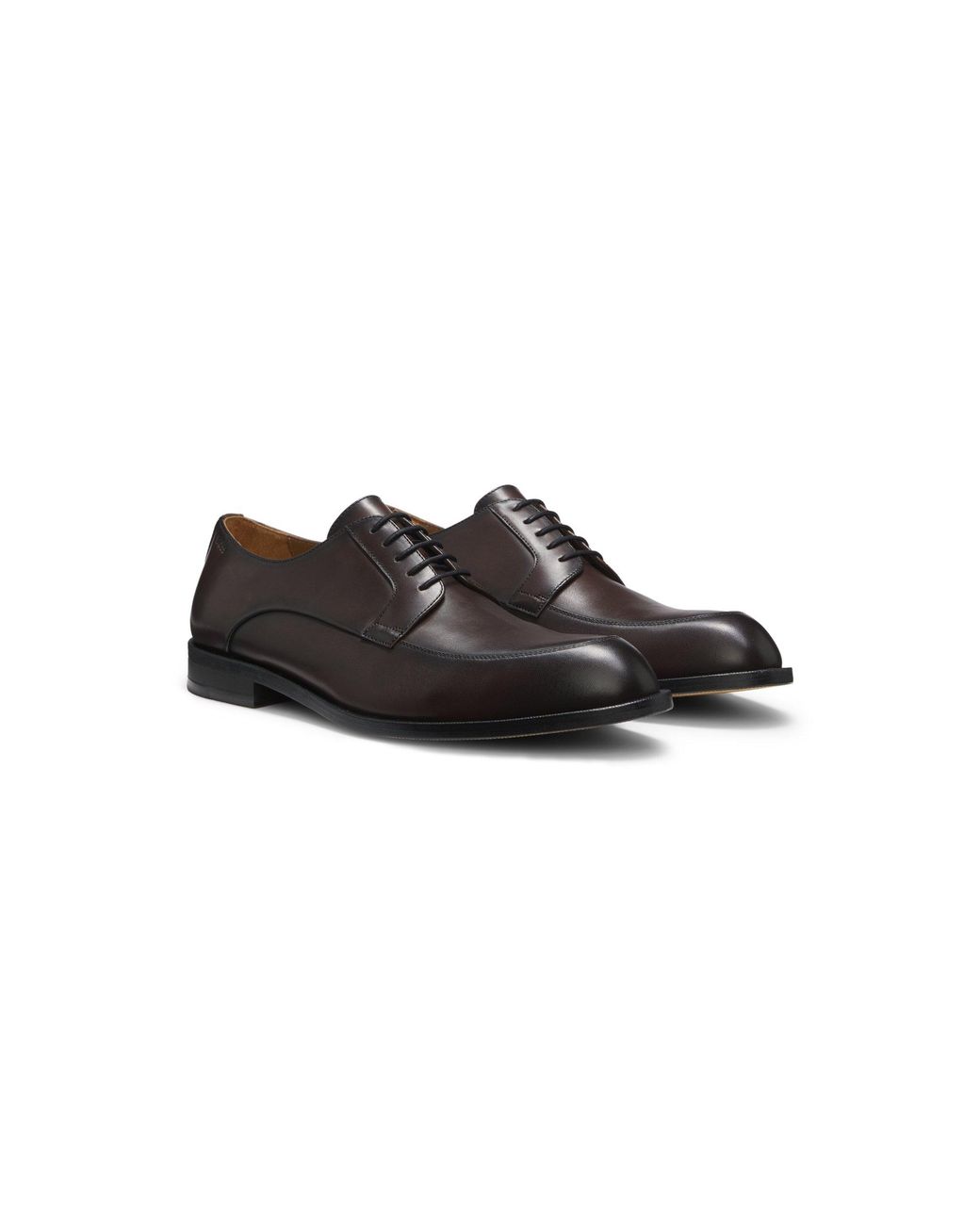 Boss Brown Leather Derby Shoes With Emed Logo for men