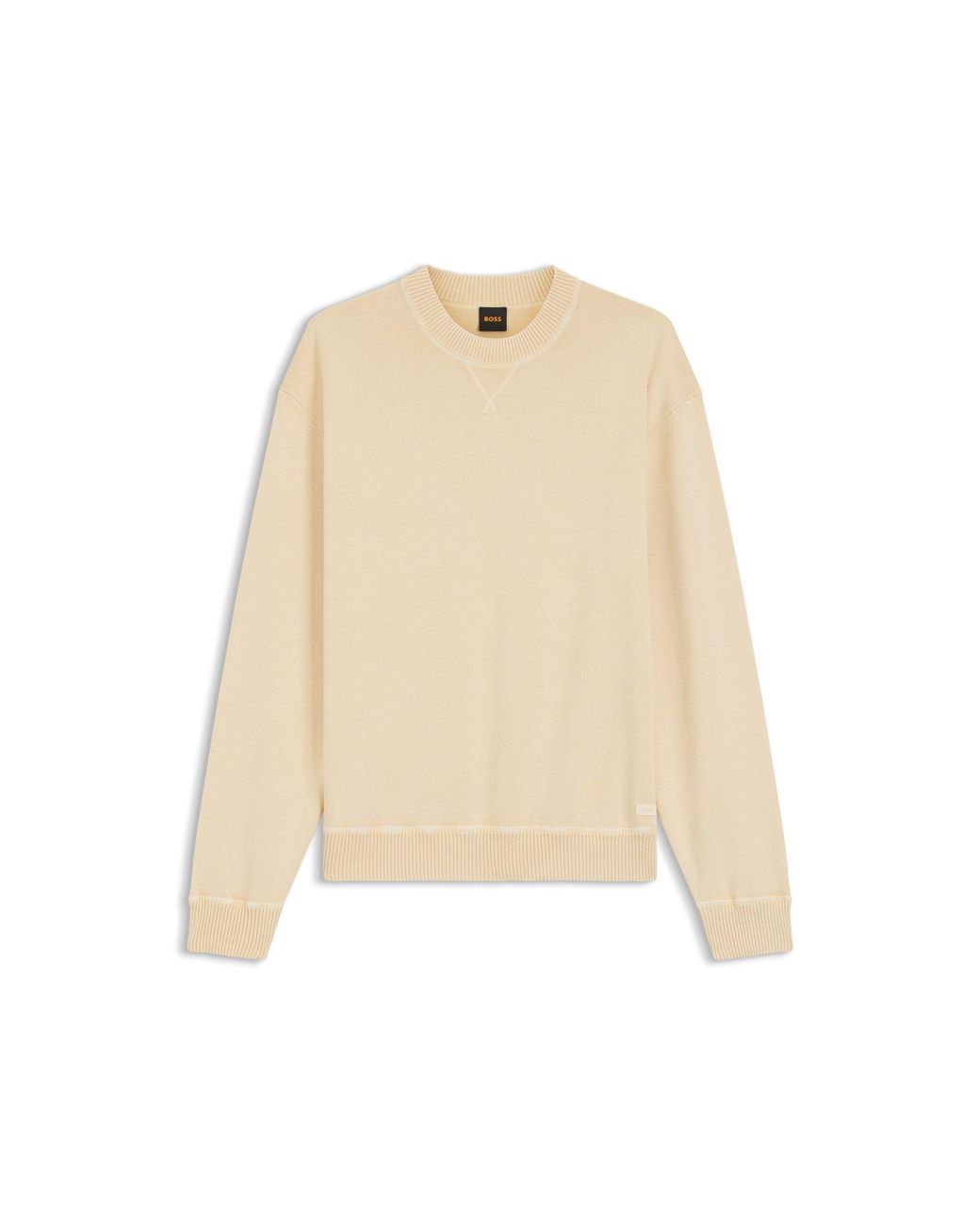 Boss Natural Cotton Sweater With Ribbed Side Seams for men